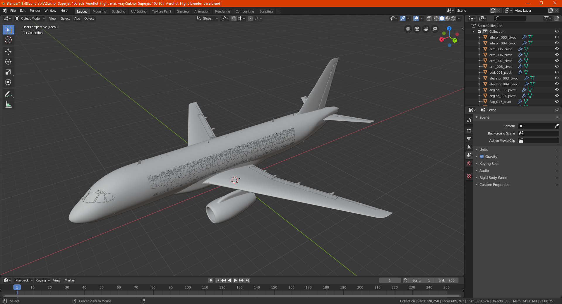 3D model Sukhoi Superjet 100 95lr Aeroflot Flight