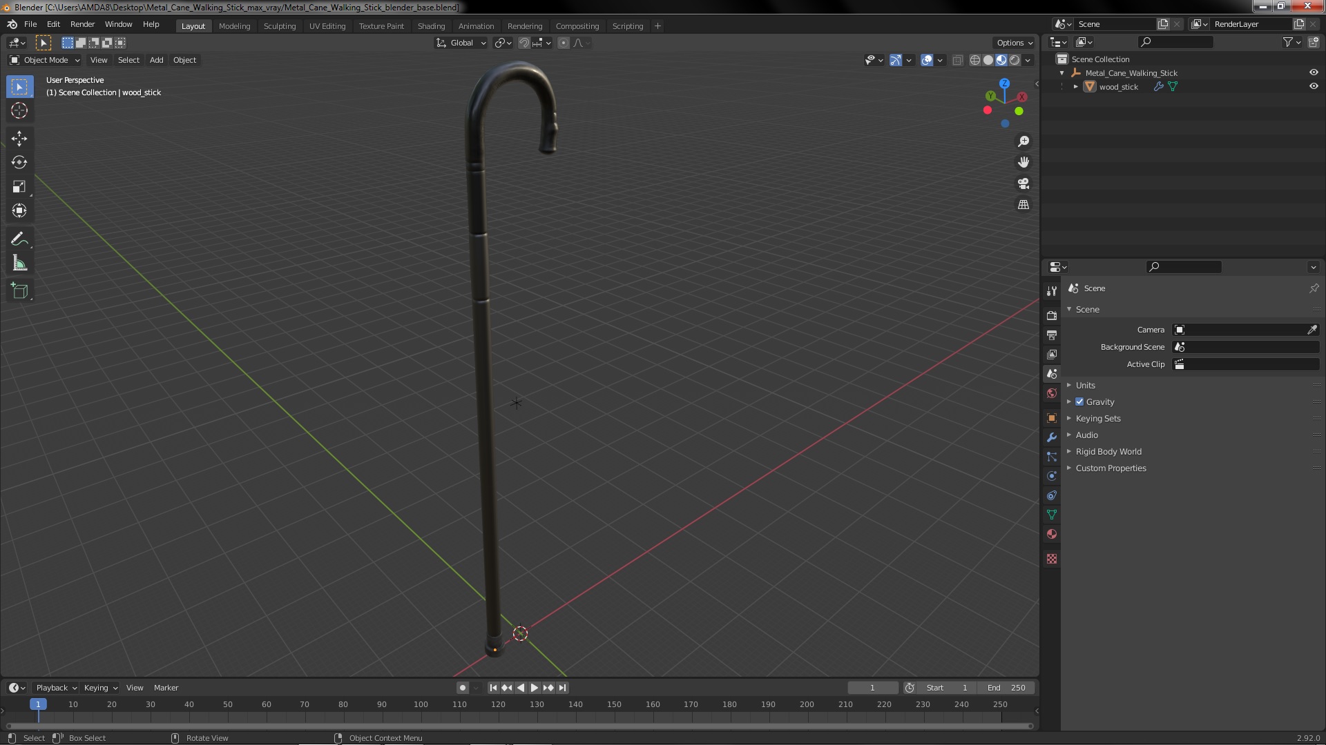 Metal Cane Walking Stick 3D model