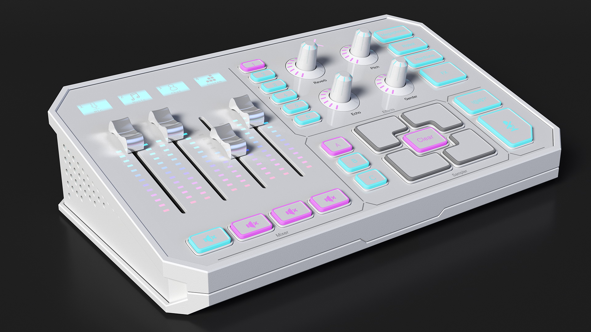 3D Futuristic Online Broadcast Remote Control White Lights On model
