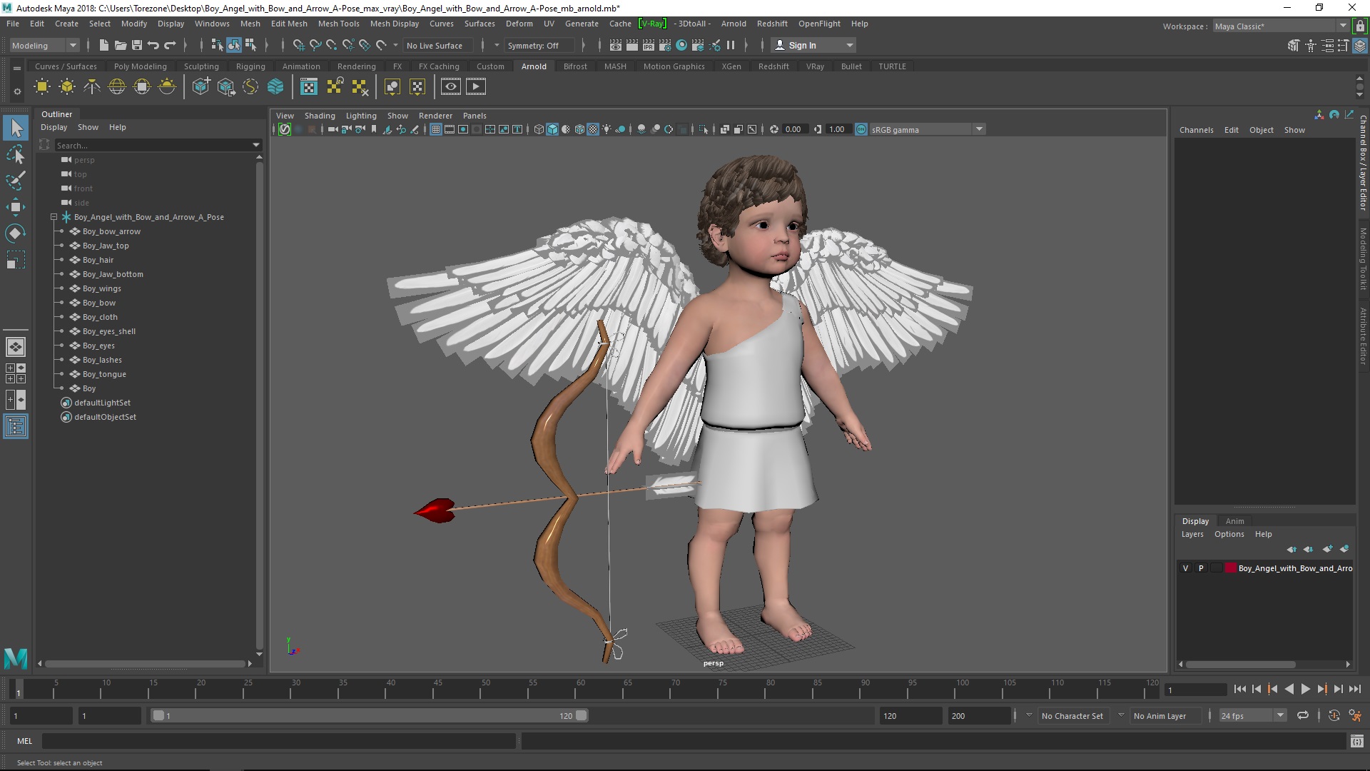 3D model Boy Angel with Bow and Arrow A-Pose