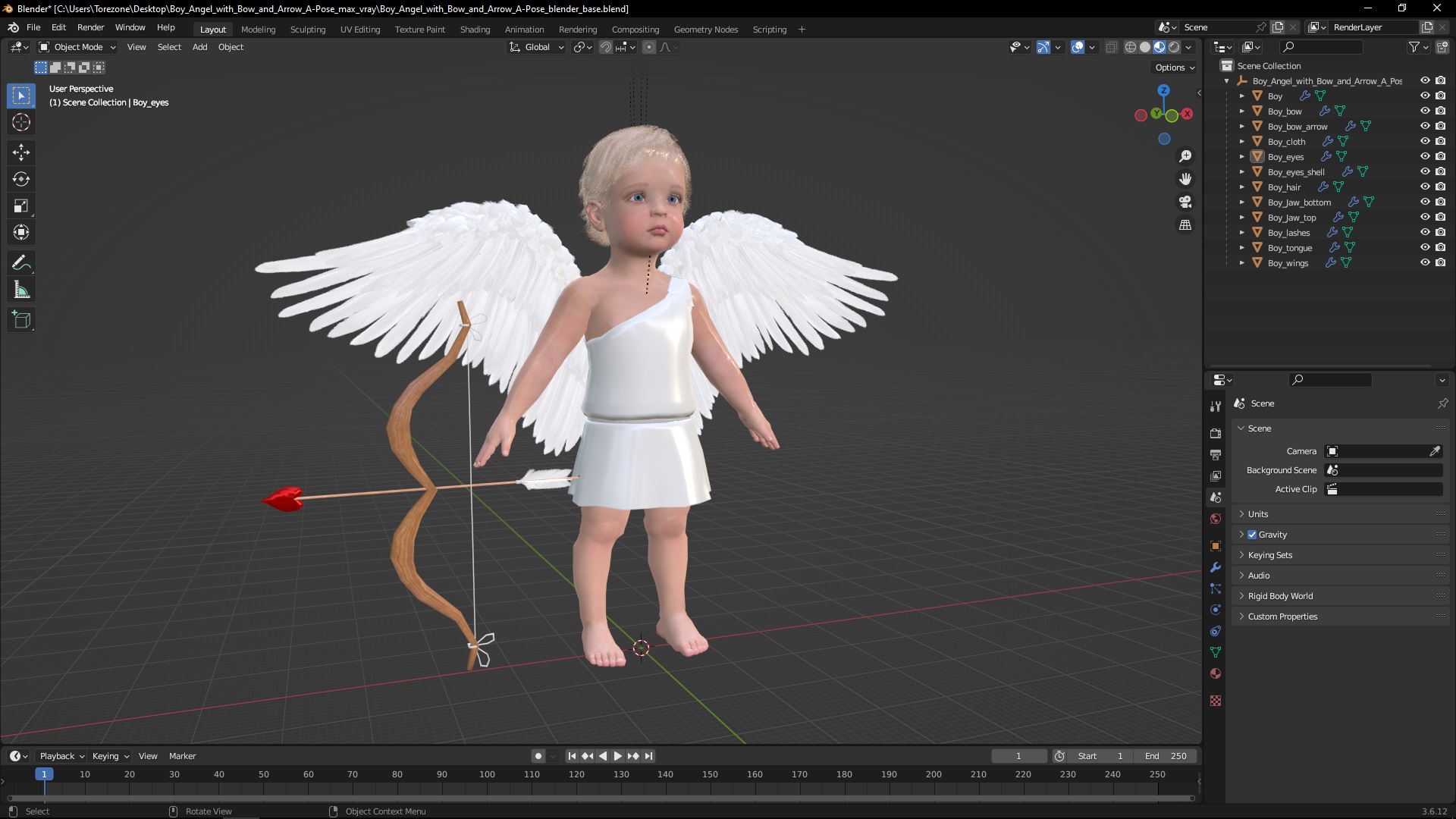 3D model Boy Angel with Bow and Arrow A-Pose