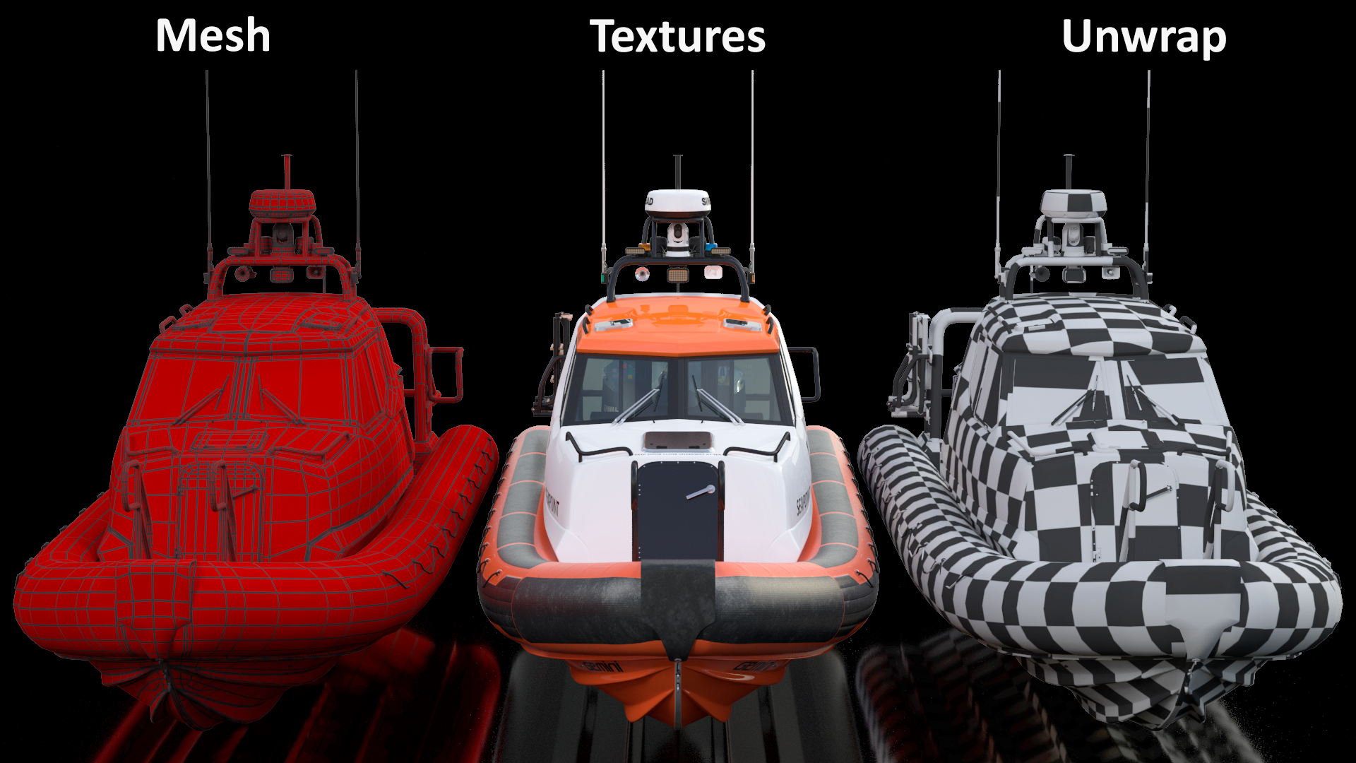 3D Motor Boat Orange Waverider 1060 GRP