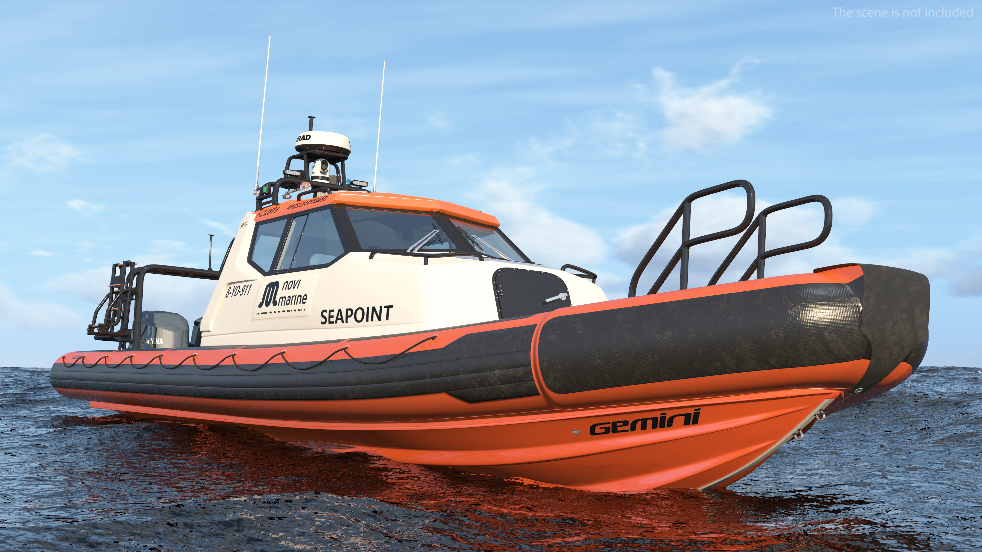 3D Motor Boat Orange Waverider 1060 GRP