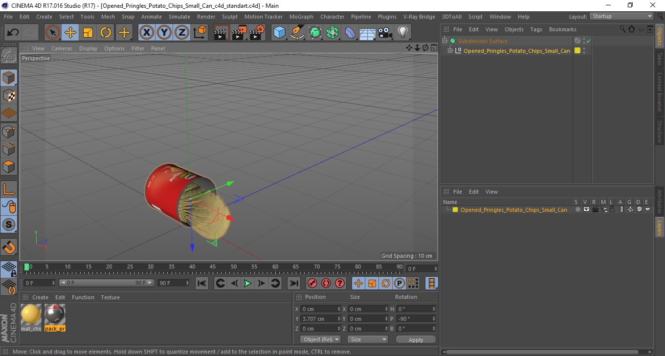 3D Opened Pringles Potato Chips Small Can model