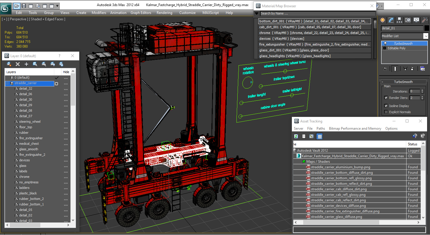 Kalmar Fastcharge Hybrid Straddle Carrier Dirty Rigged 3D model