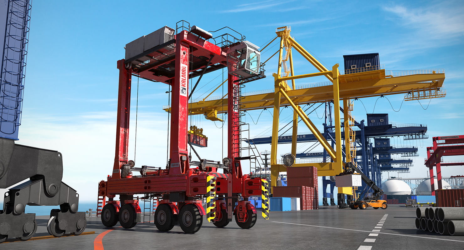 Kalmar Fastcharge Hybrid Straddle Carrier Dirty Rigged 3D model