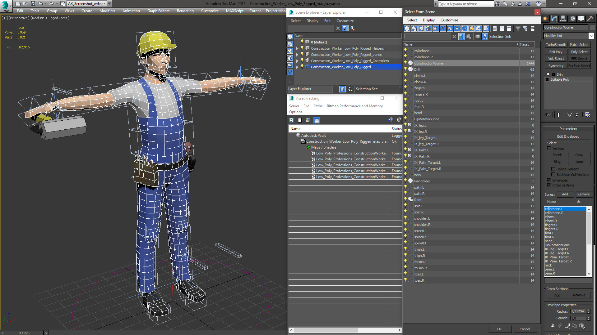 Construction Worker Low Poly Rigged for Cinema 4D 3D model