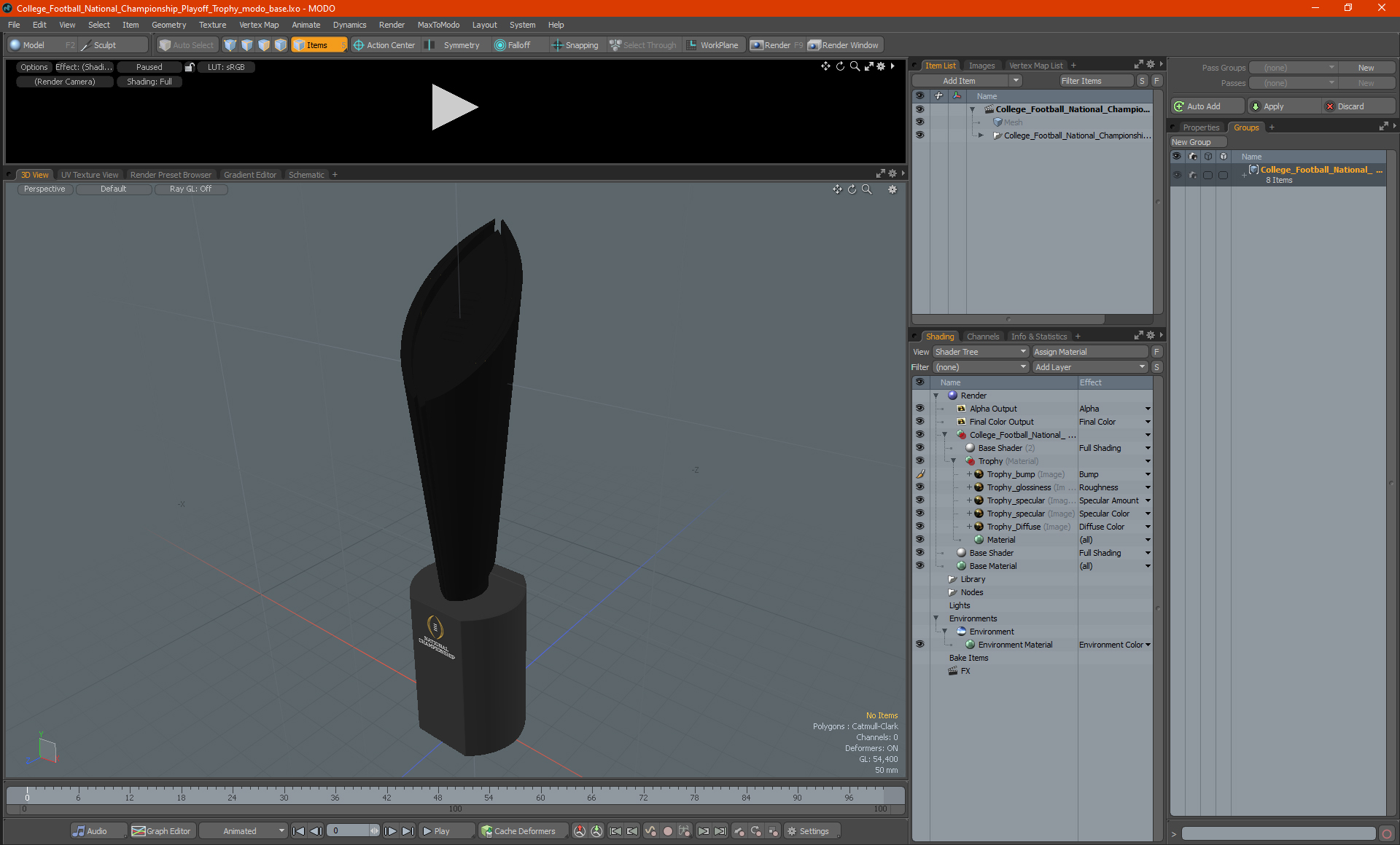 3D College Football National Championship Playoff Trophy model