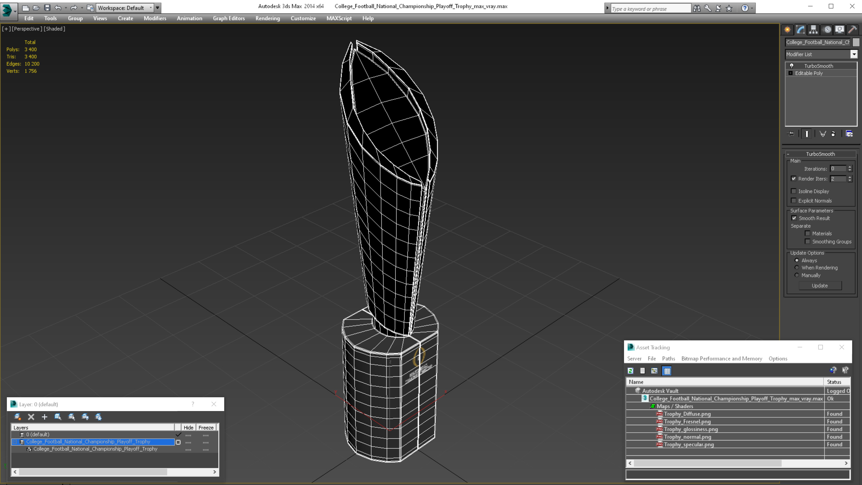 3D College Football National Championship Playoff Trophy model