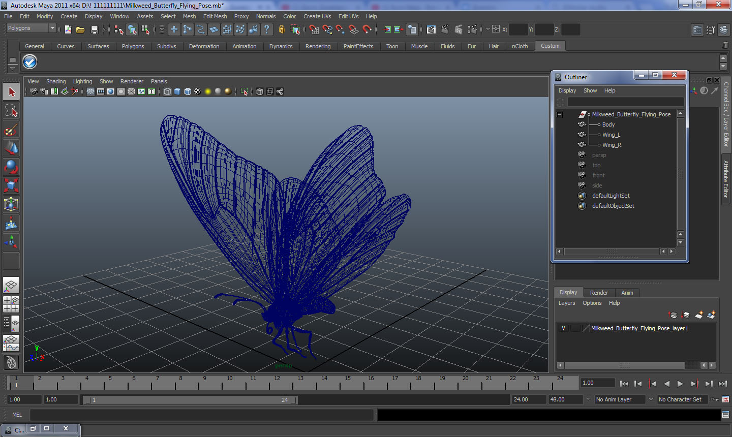 3D model Milkweed Butterfly Flying Pose