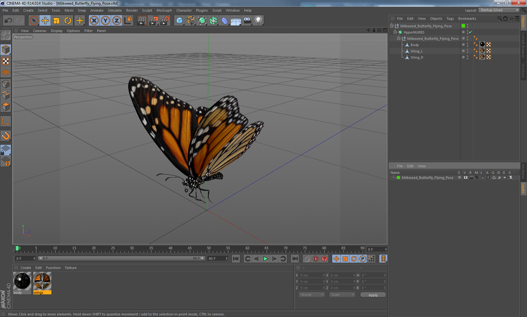 3D model Milkweed Butterfly Flying Pose