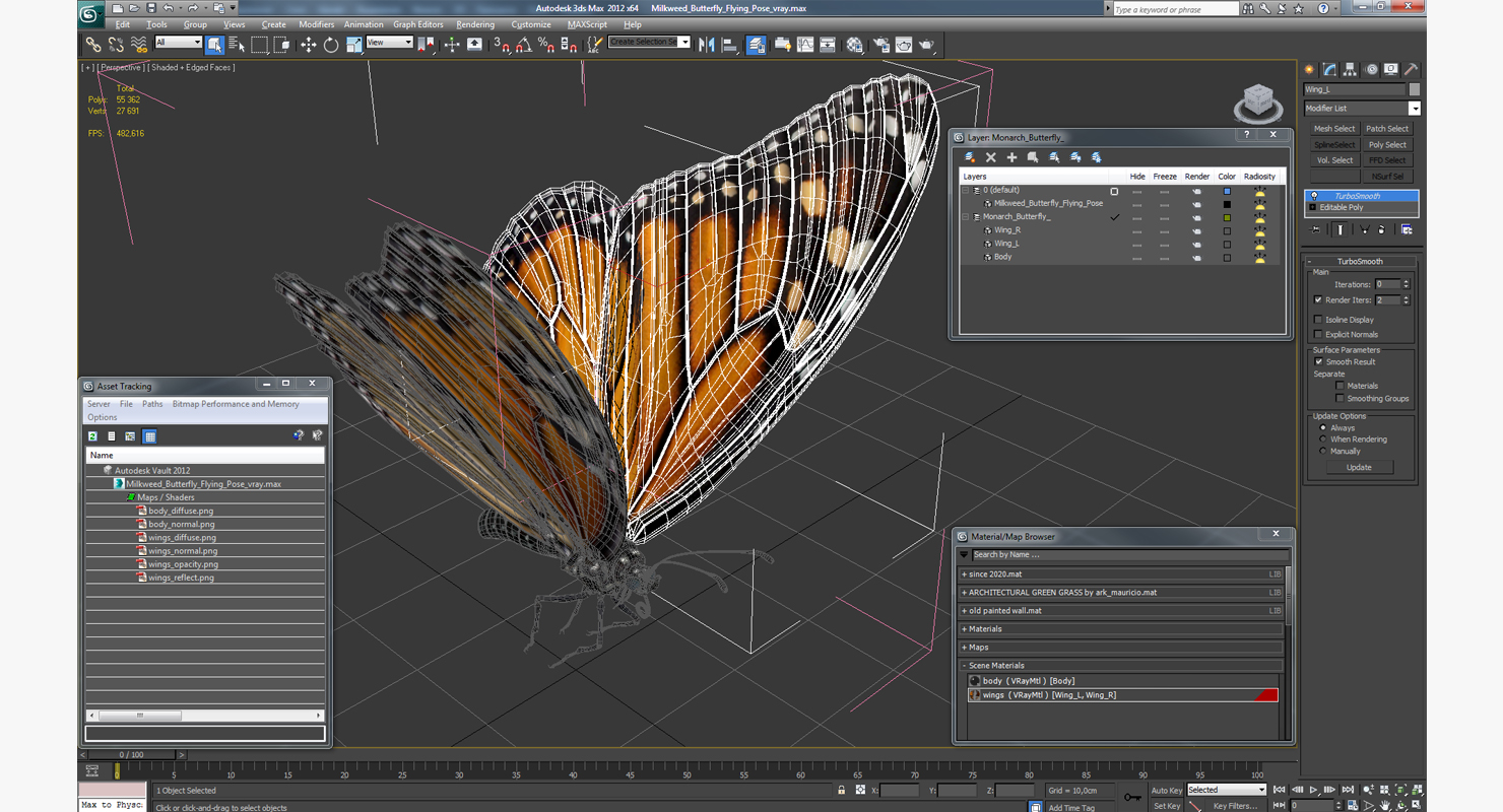 3D model Milkweed Butterfly Flying Pose