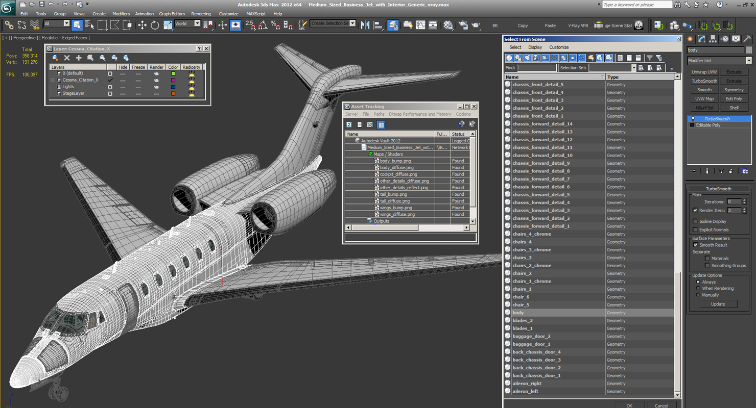 Medium Sized Business Jet with Interior Generic 3D