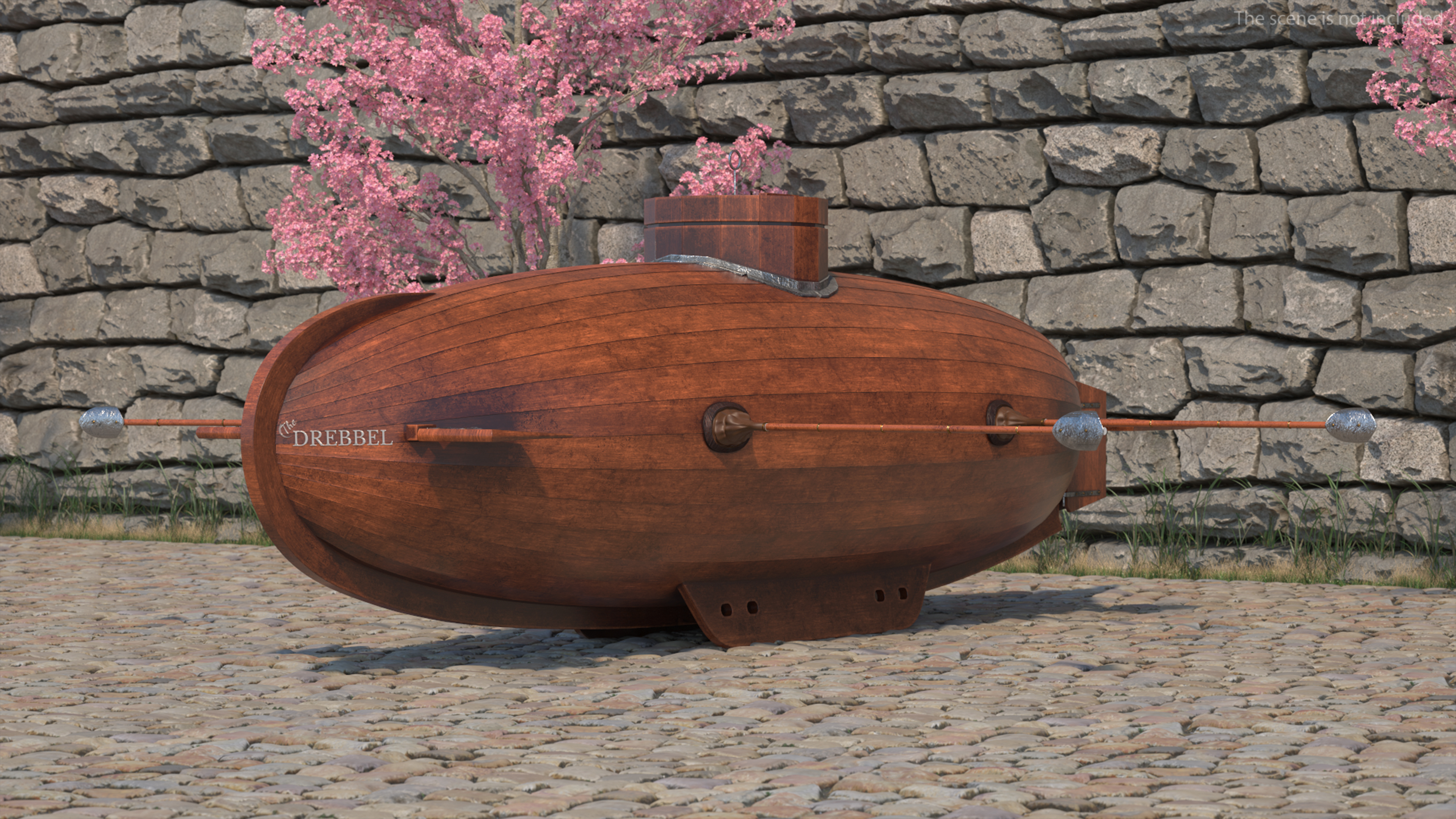 Realistic Model of Drebbel Submarine Rigged for Cinema 4D 3D