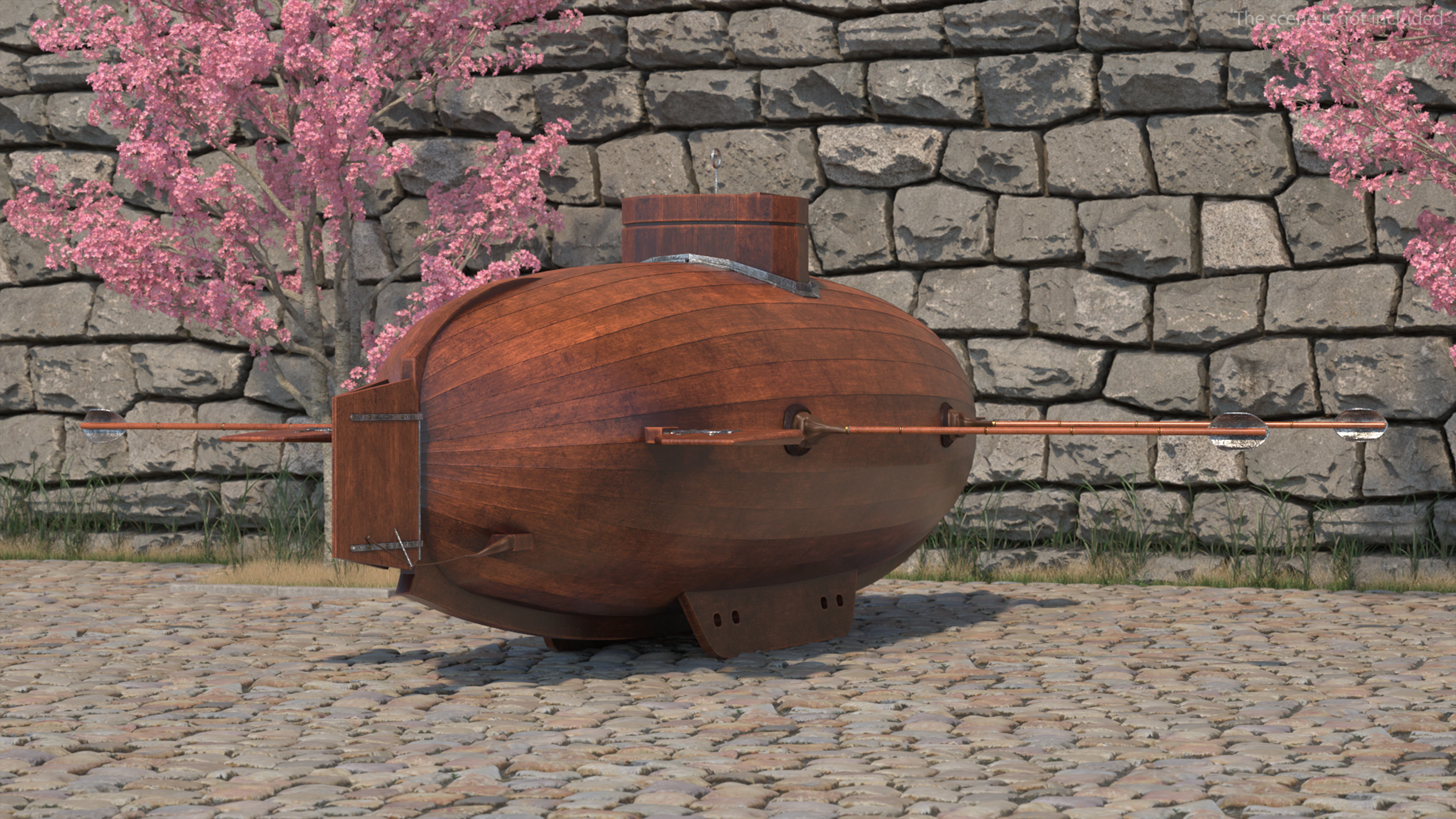 Realistic Model of Drebbel Submarine Rigged for Cinema 4D 3D