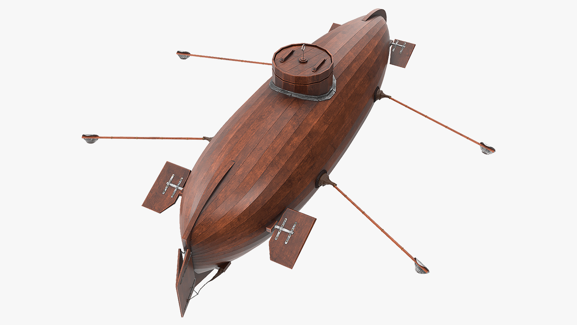 Realistic Model of Drebbel Submarine Rigged for Cinema 4D 3D