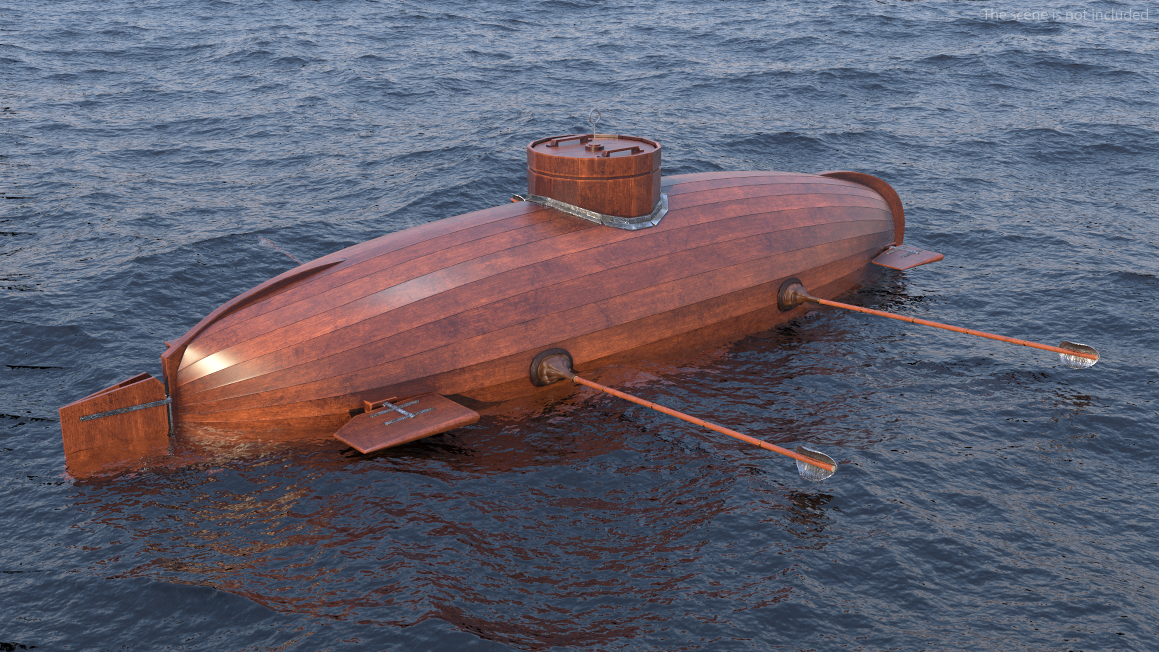 Realistic Model of Drebbel Submarine Rigged for Cinema 4D 3D