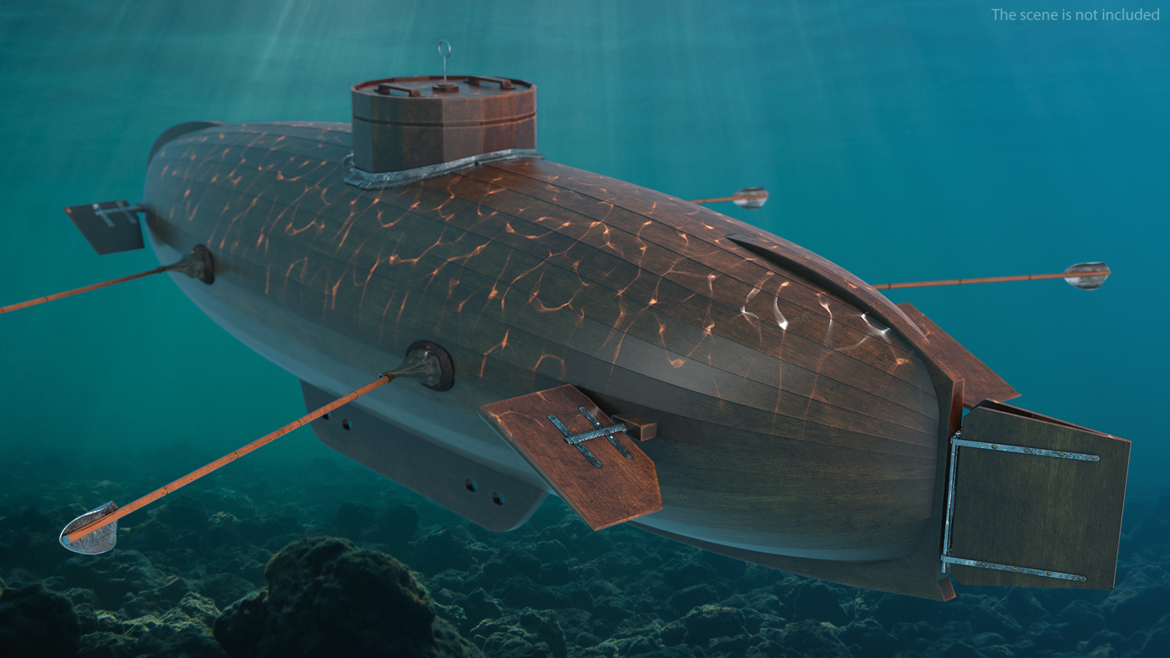 Realistic Model of Drebbel Submarine Rigged for Cinema 4D 3D