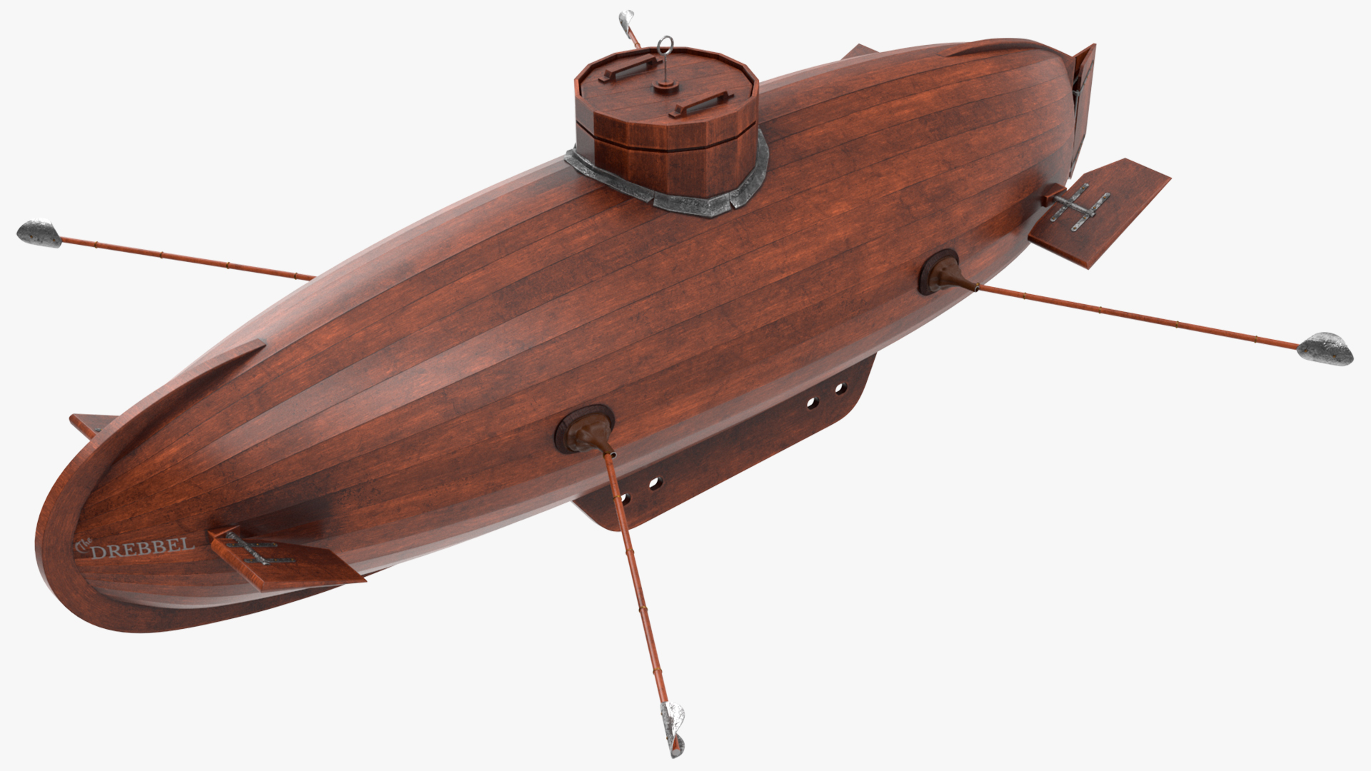 Realistic Model of Drebbel Submarine Rigged for Cinema 4D 3D