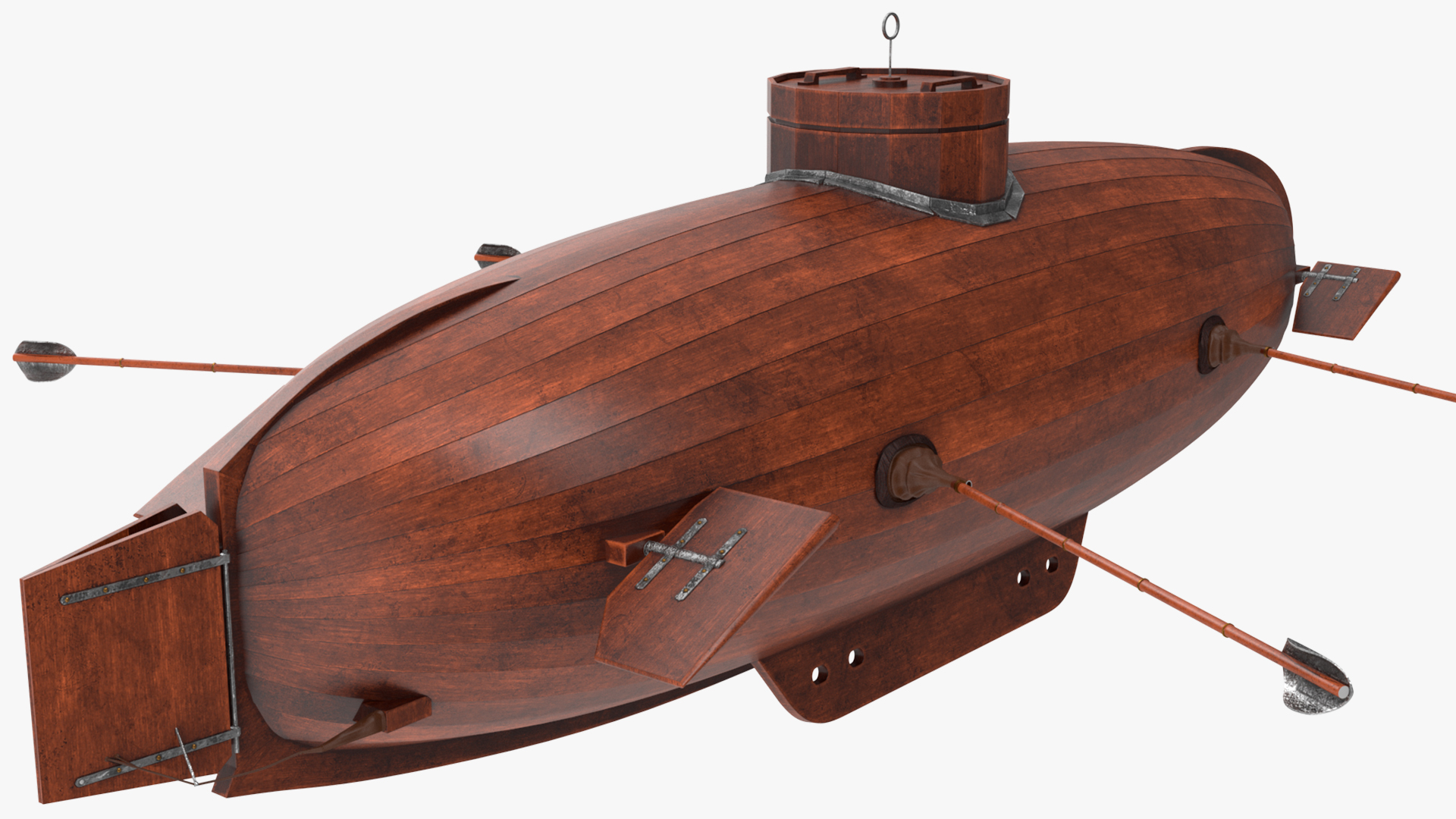 Realistic Model of Drebbel Submarine Rigged for Cinema 4D 3D