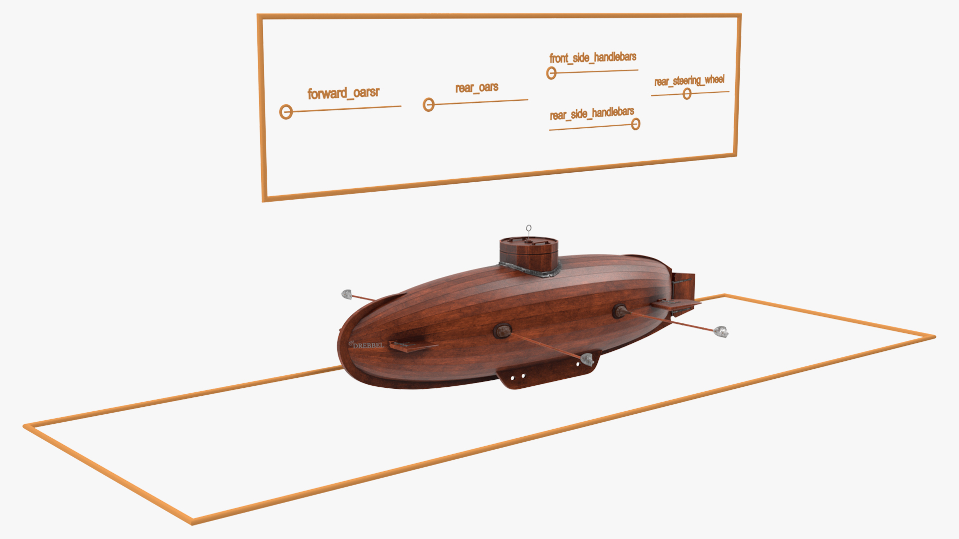 Realistic Model of Drebbel Submarine Rigged for Cinema 4D 3D