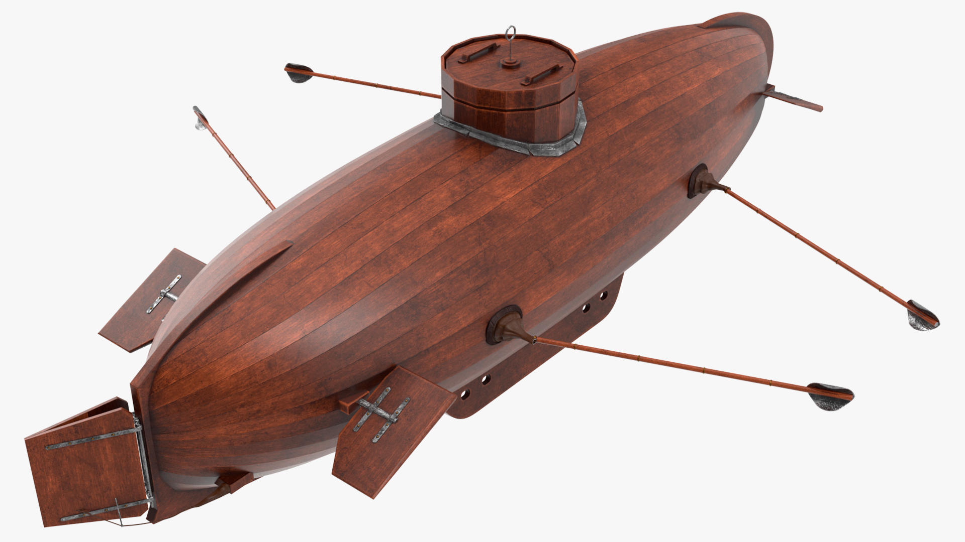 Realistic Model of Drebbel Submarine Rigged for Cinema 4D 3D