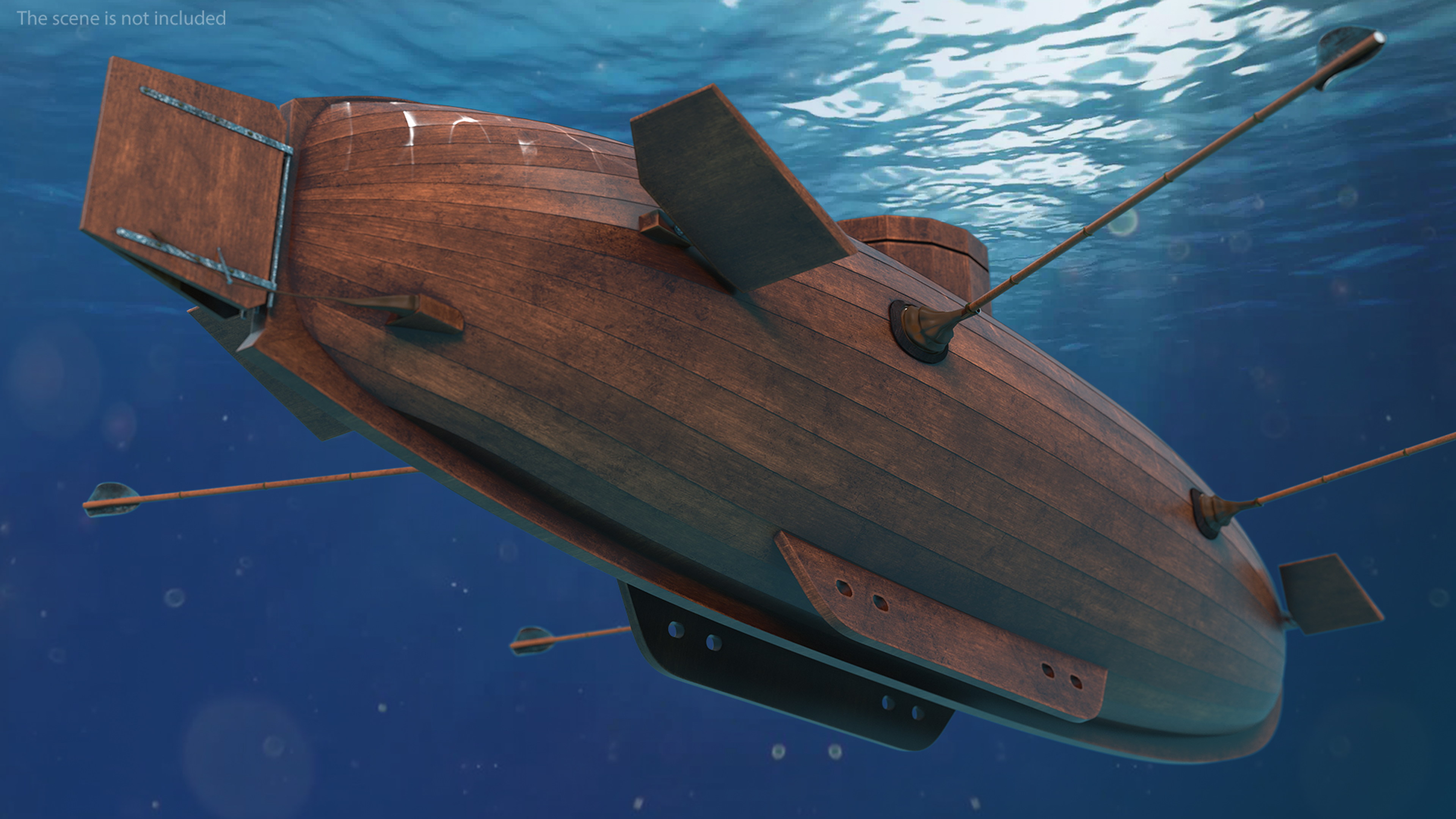 Realistic Model of Drebbel Submarine Rigged for Cinema 4D 3D