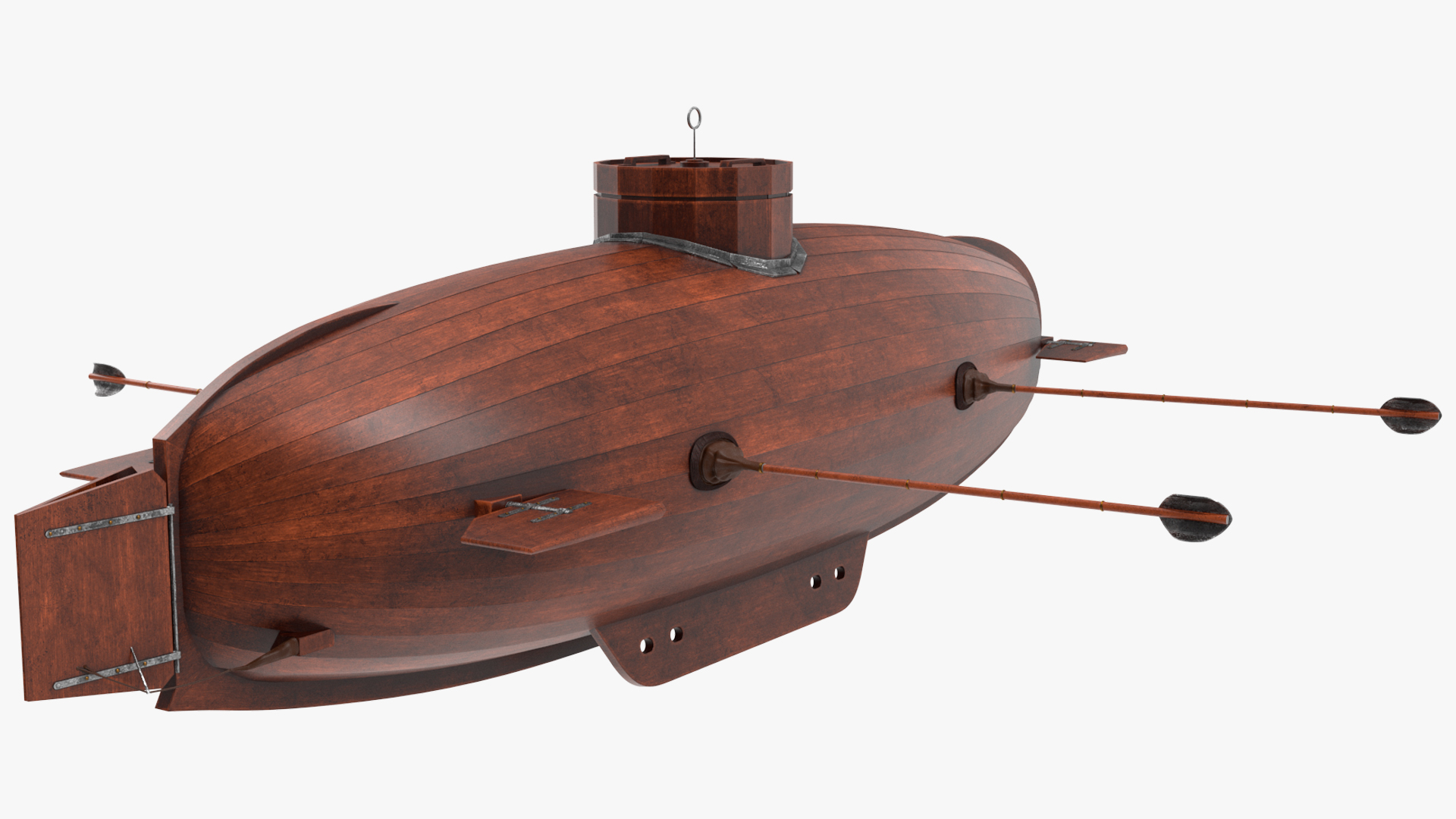 Realistic Model of Drebbel Submarine Rigged for Cinema 4D 3D