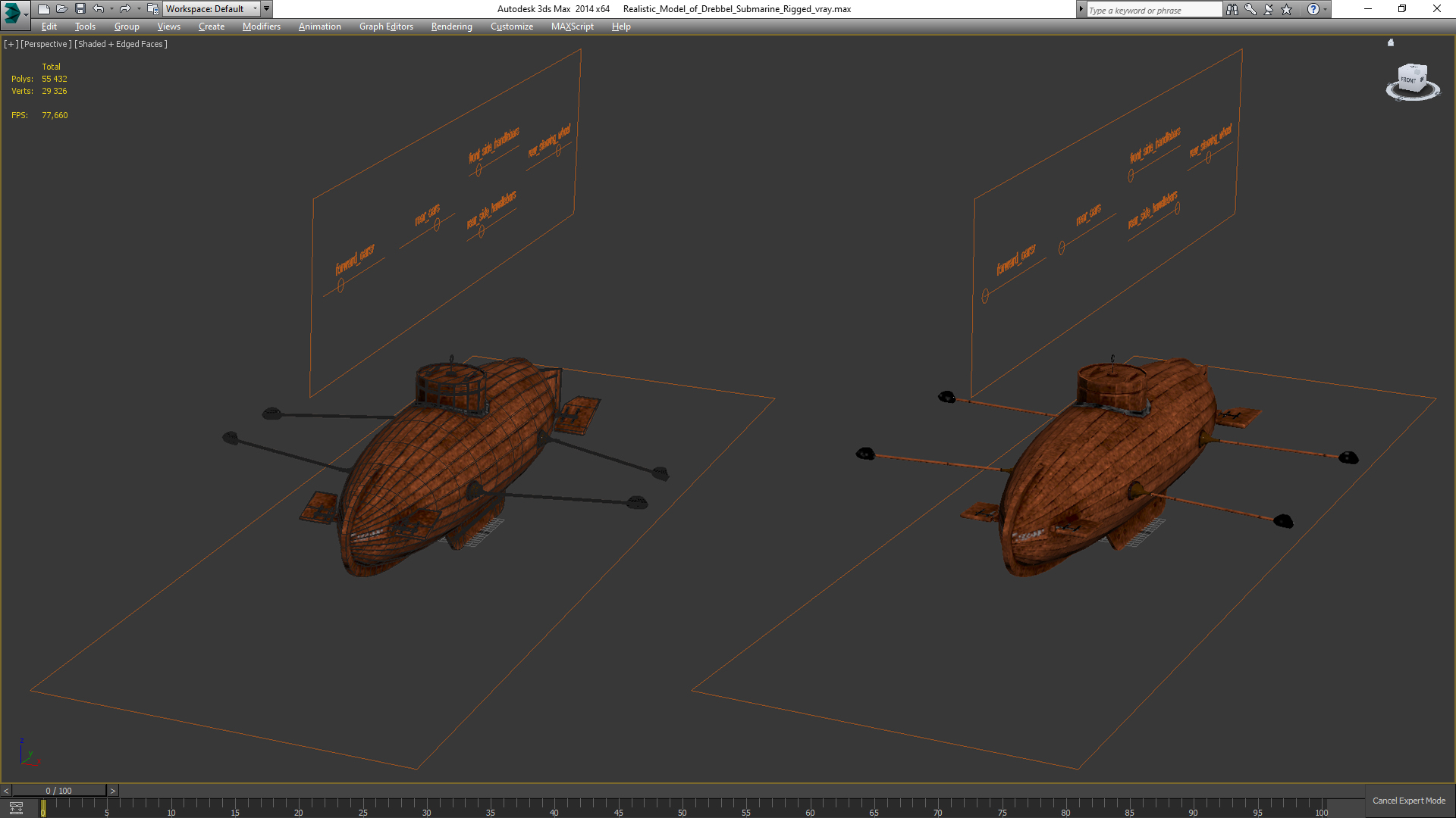 Realistic Model of Drebbel Submarine Rigged for Cinema 4D 3D