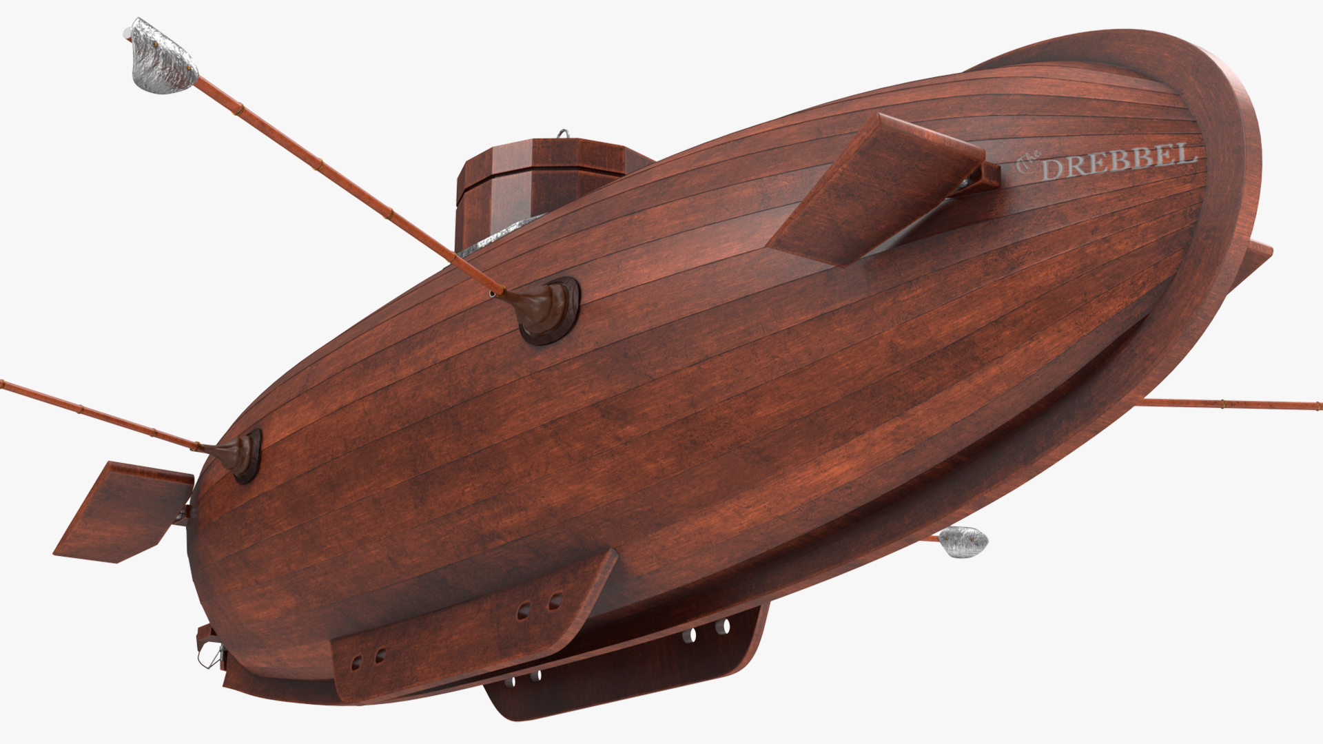 Realistic Model of Drebbel Submarine Rigged for Cinema 4D 3D