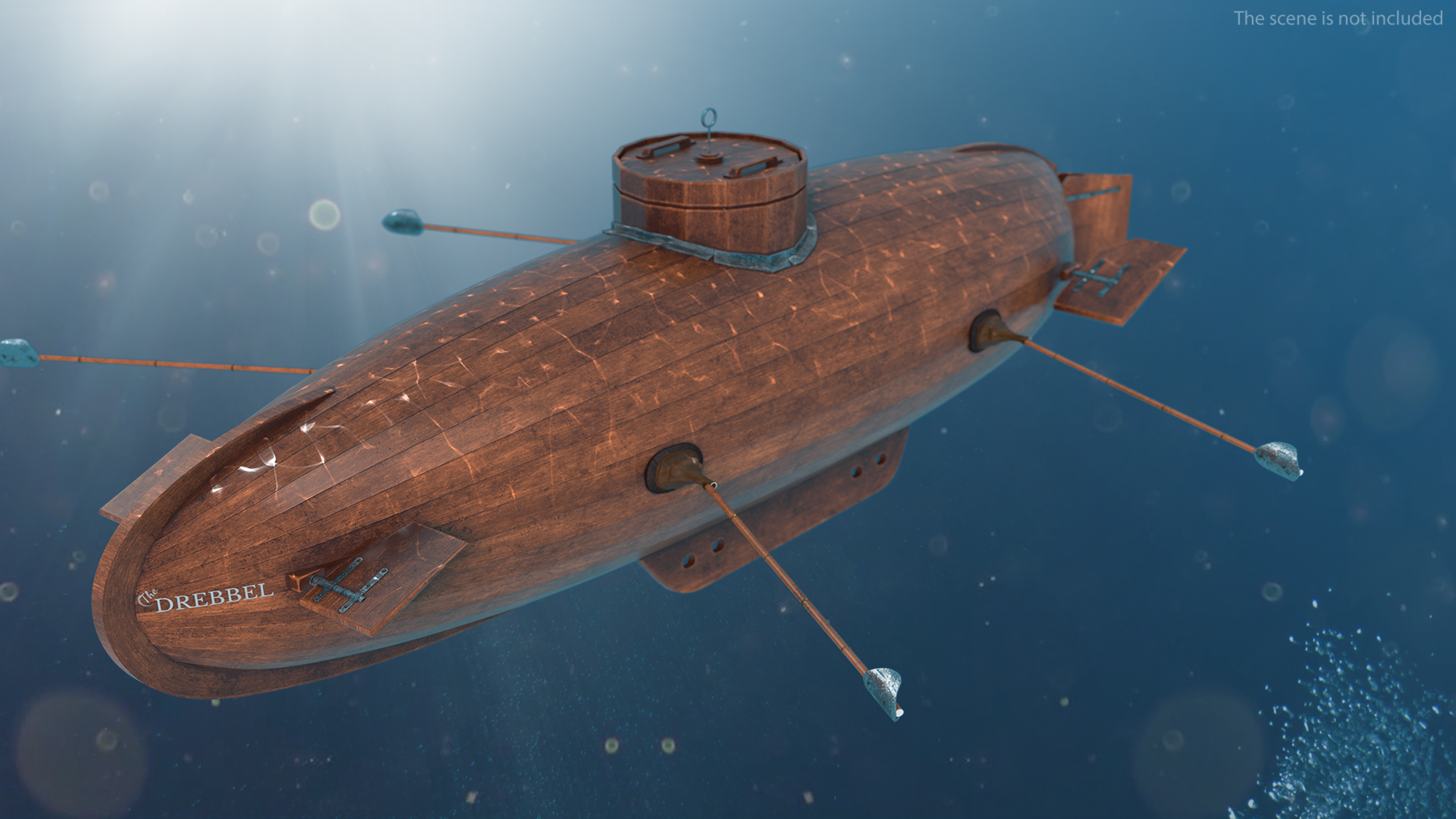 Realistic Model of Drebbel Submarine Rigged for Cinema 4D 3D