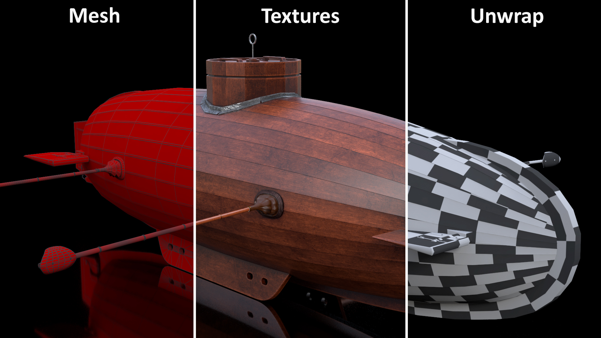Realistic Model of Drebbel Submarine Rigged for Cinema 4D 3D
