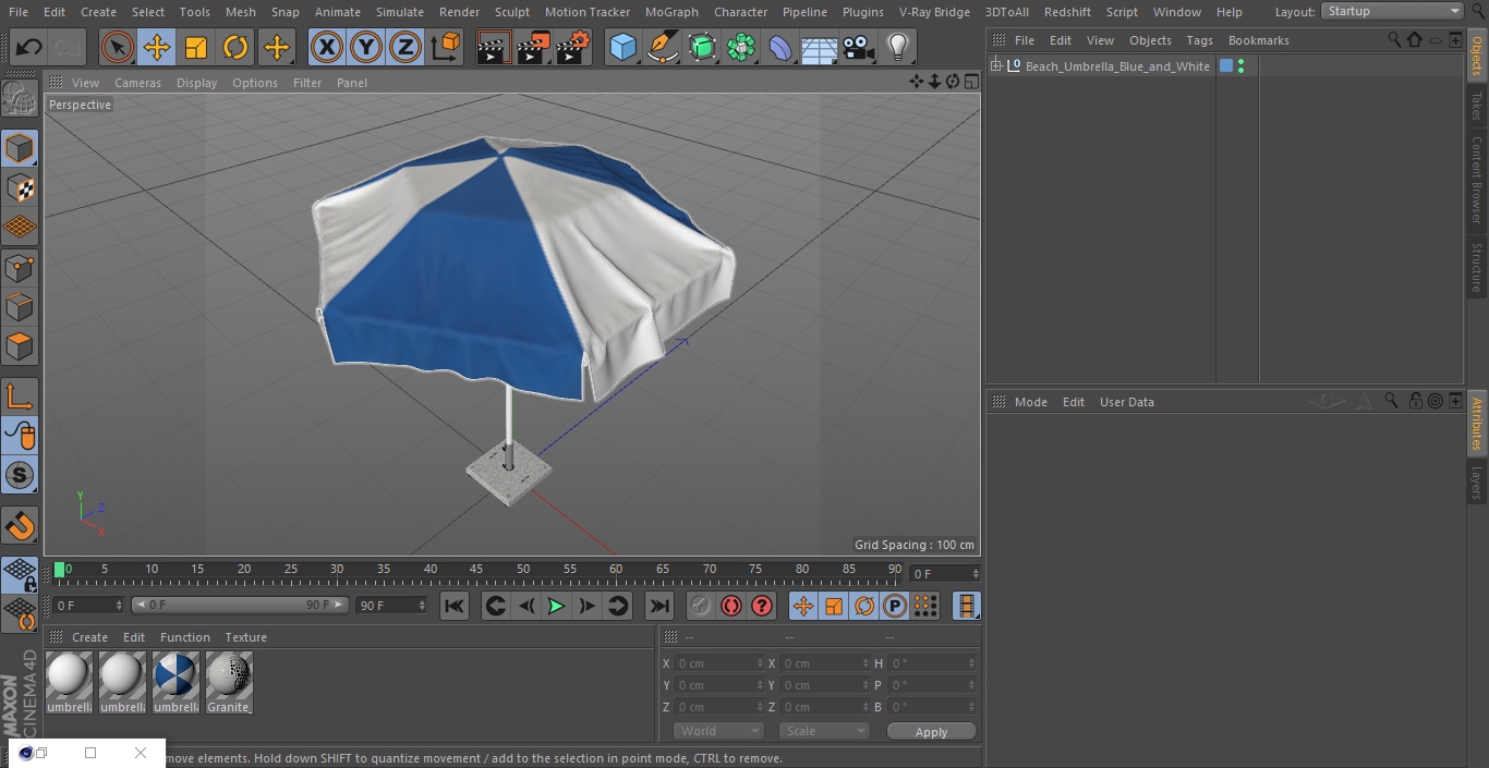 Beach Umbrella Blue and White 3D model