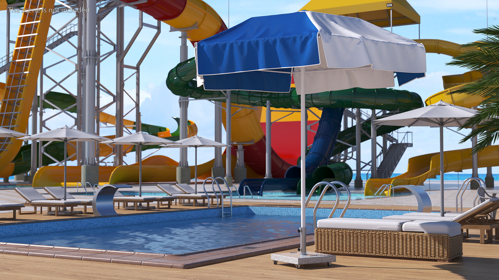 Beach Umbrella Blue and White 3D model