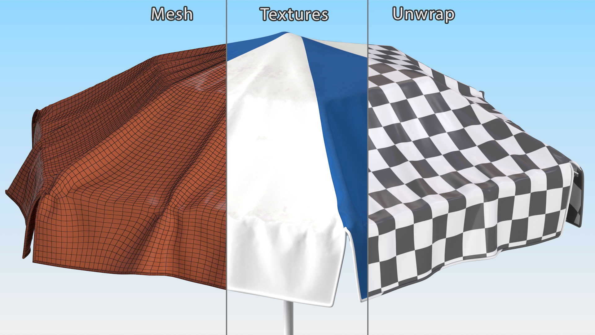 Beach Umbrella Blue and White 3D model