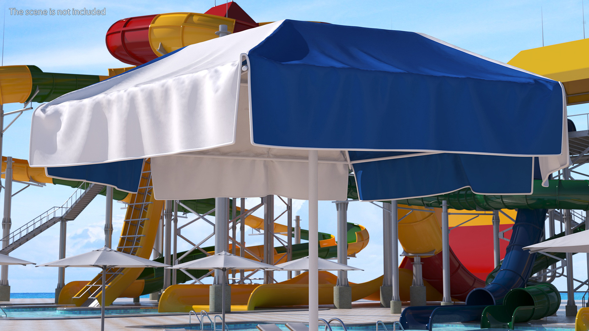 Beach Umbrella Blue and White 3D model