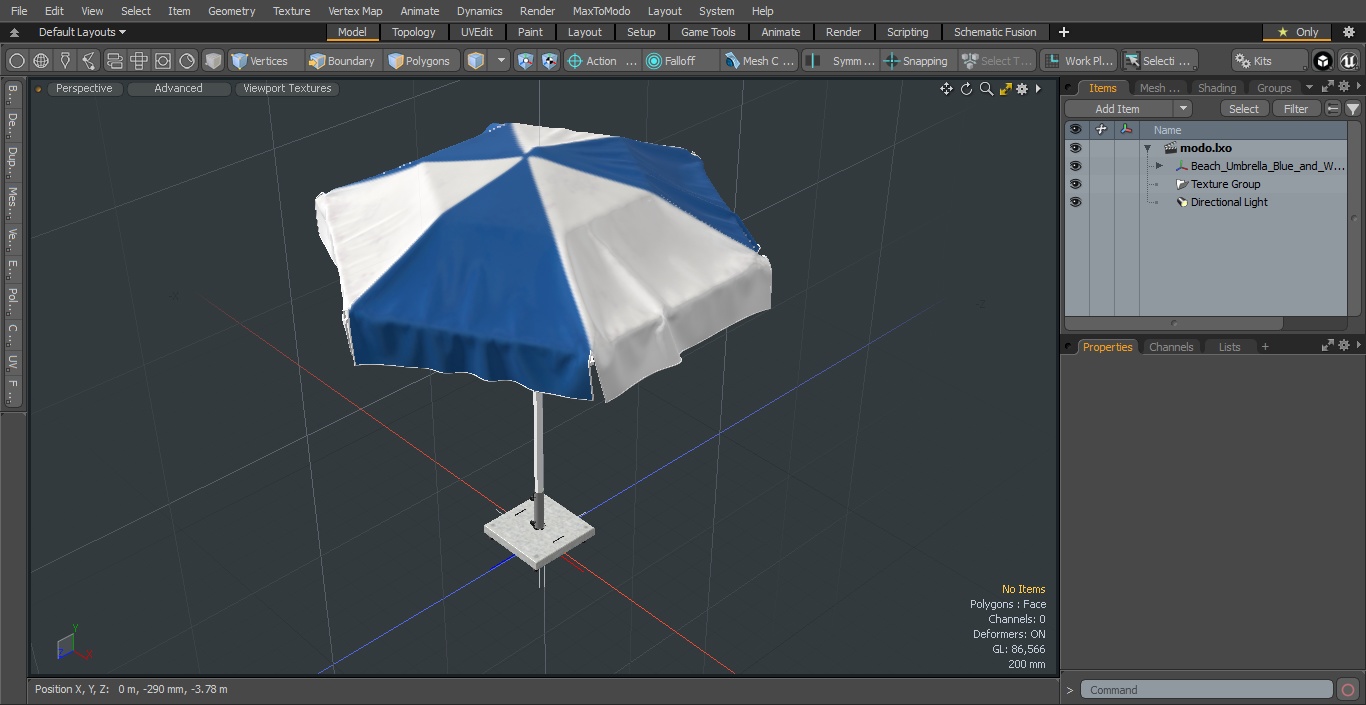 Beach Umbrella Blue and White 3D model