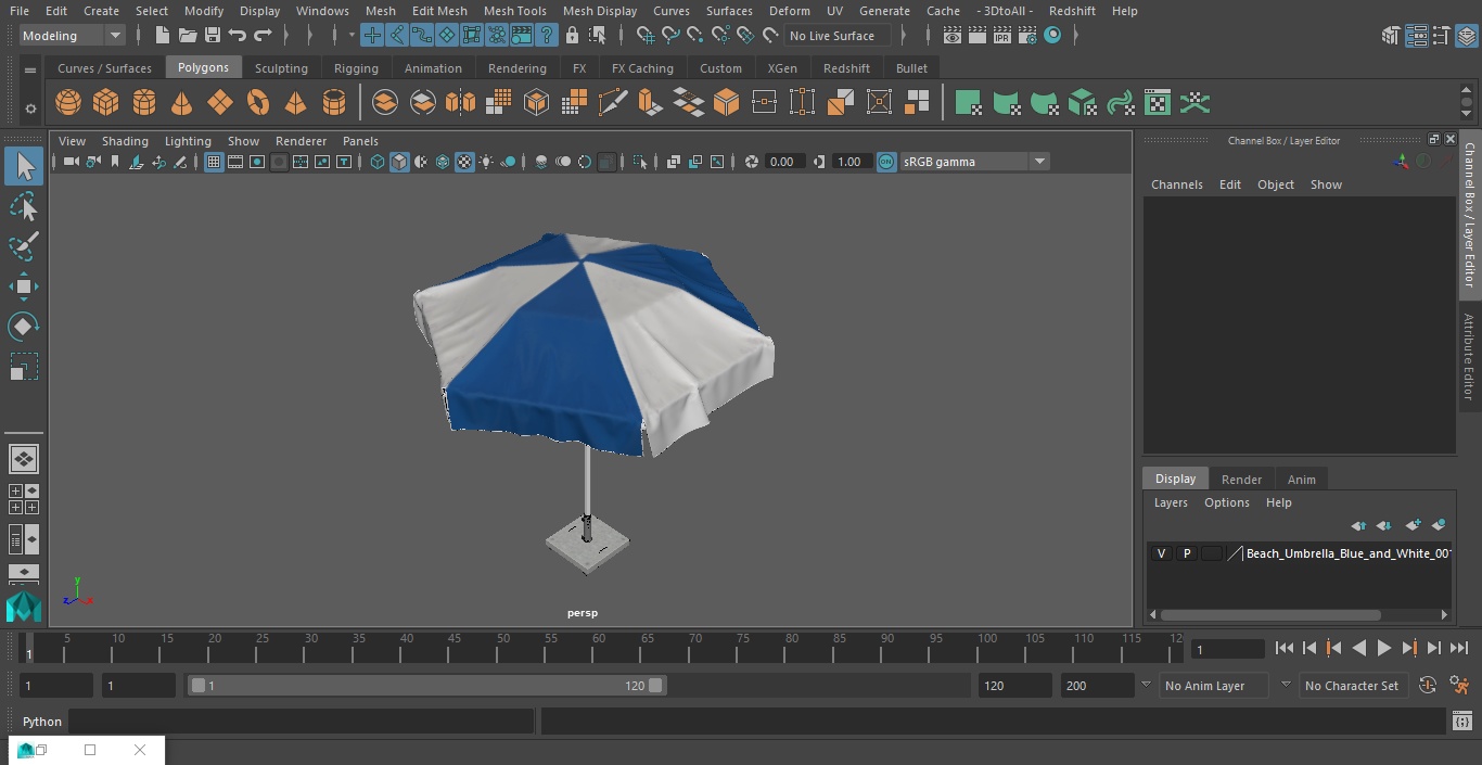 Beach Umbrella Blue and White 3D model