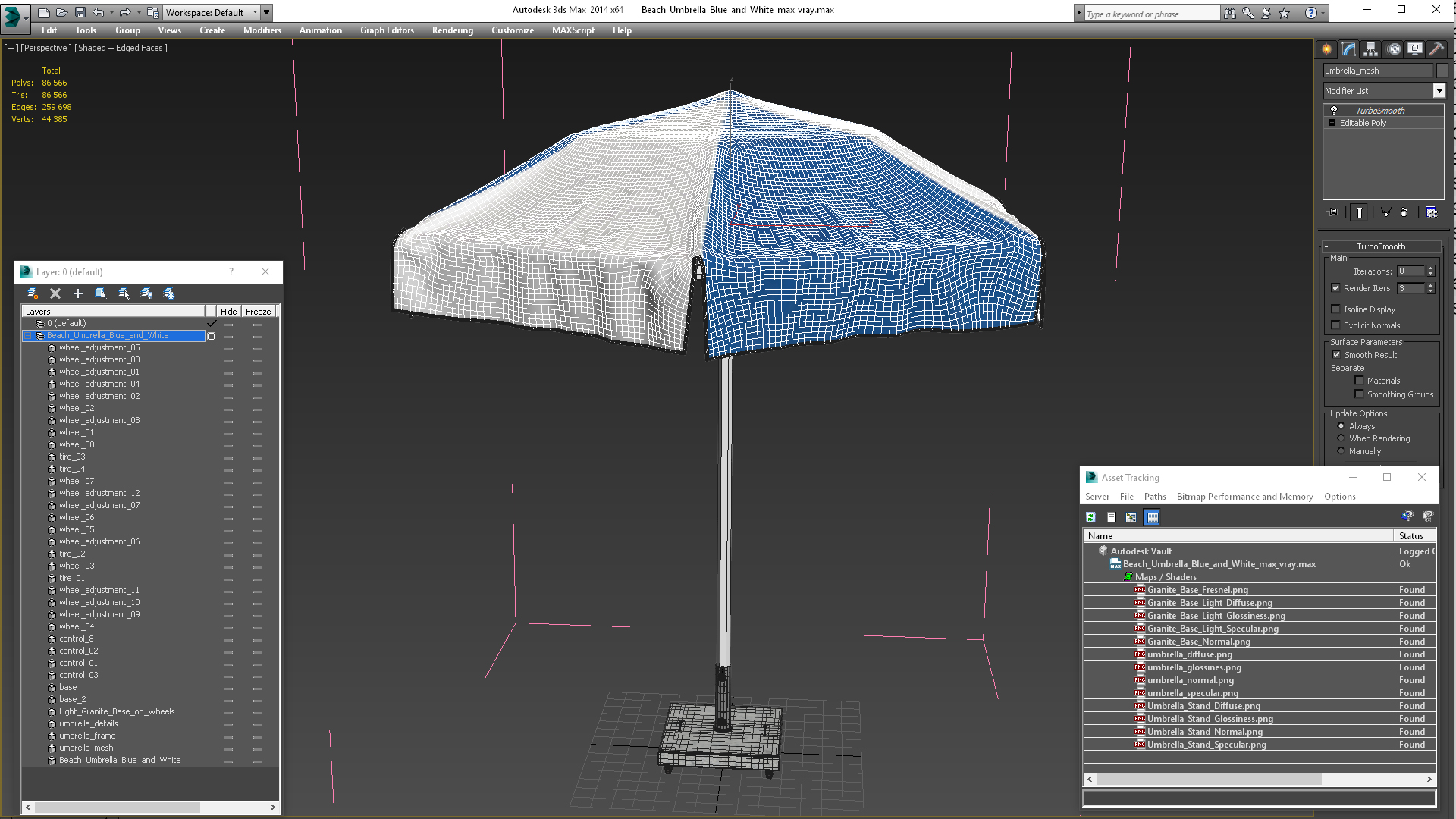 Beach Umbrella Blue and White 3D model