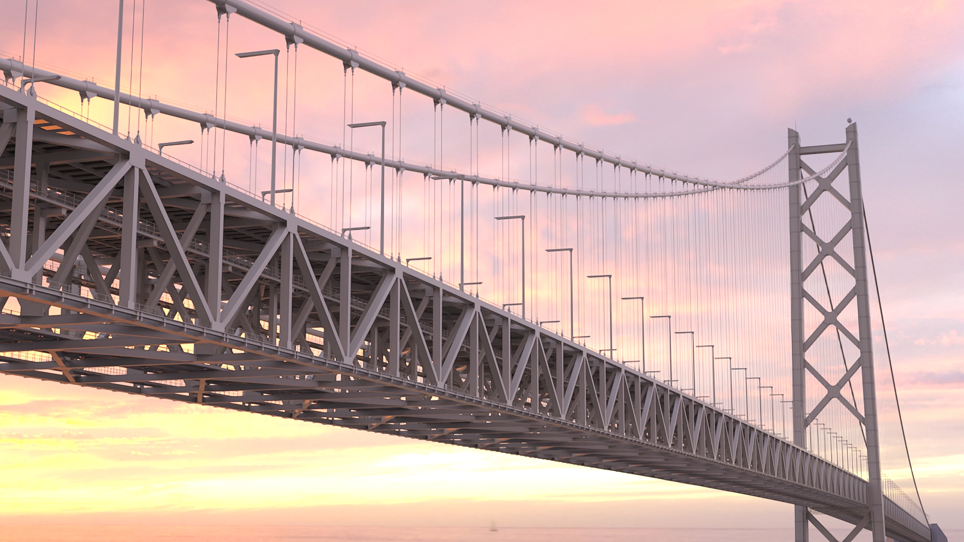 3D model Suspension Bridge Akashi Kaiky