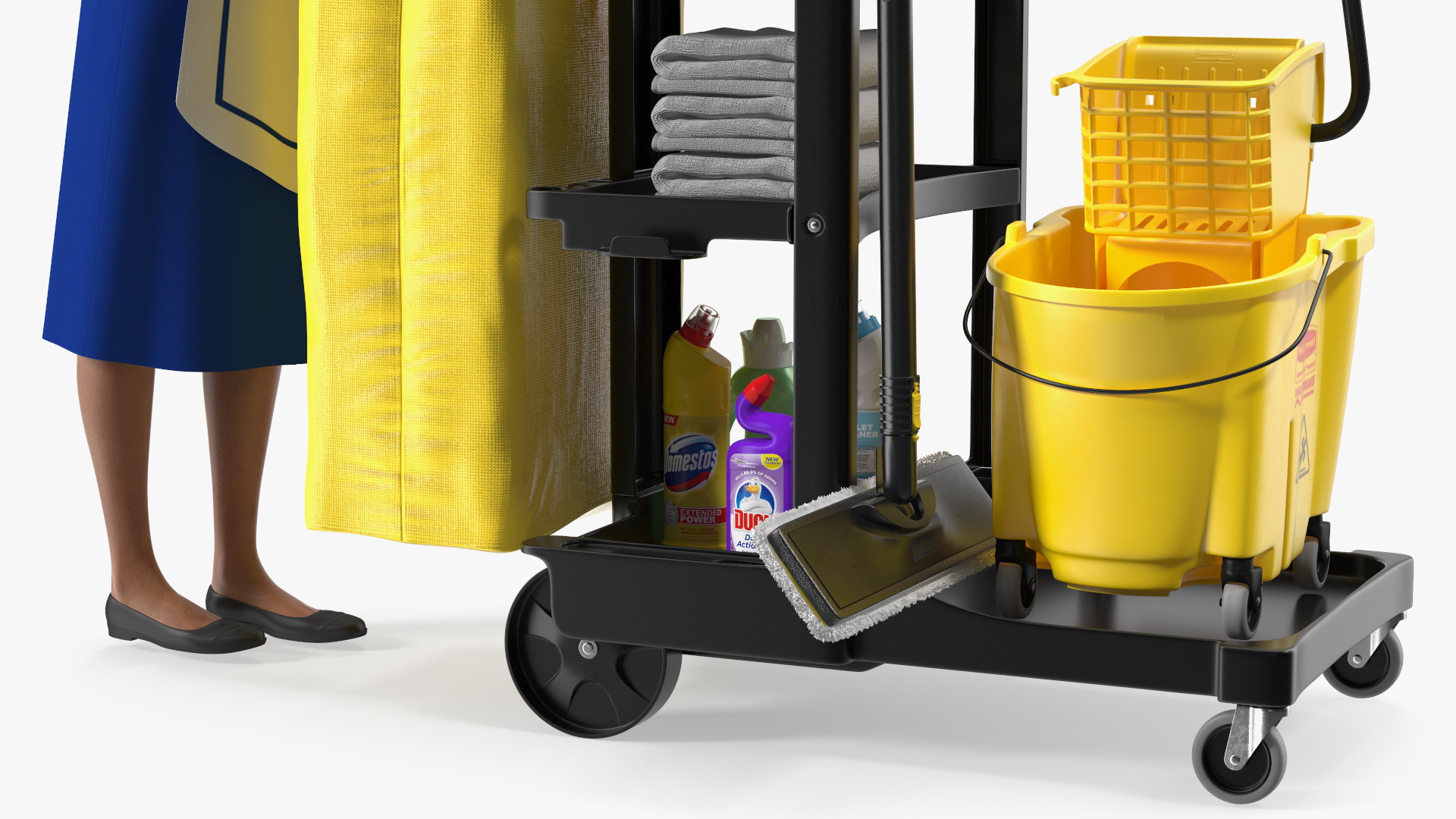 3D model Black Maid With Multi Shelf Cleaning Cart Fur