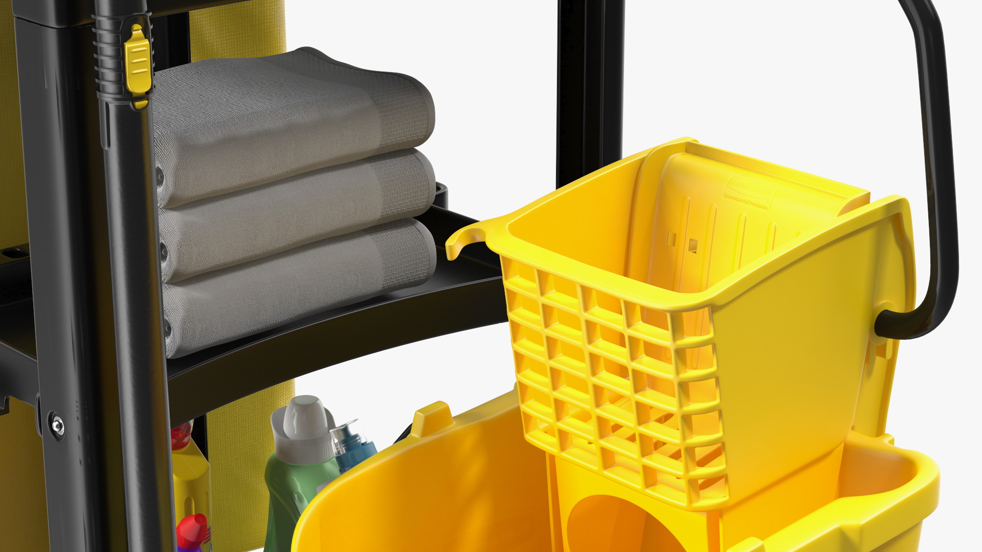 3D model Black Maid With Multi Shelf Cleaning Cart Fur