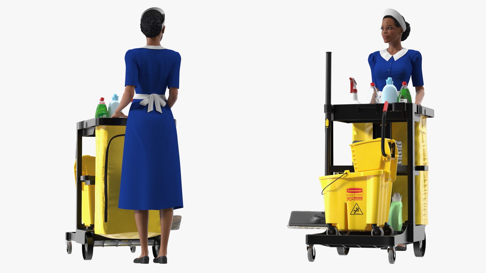 3D model Black Maid With Multi Shelf Cleaning Cart Fur