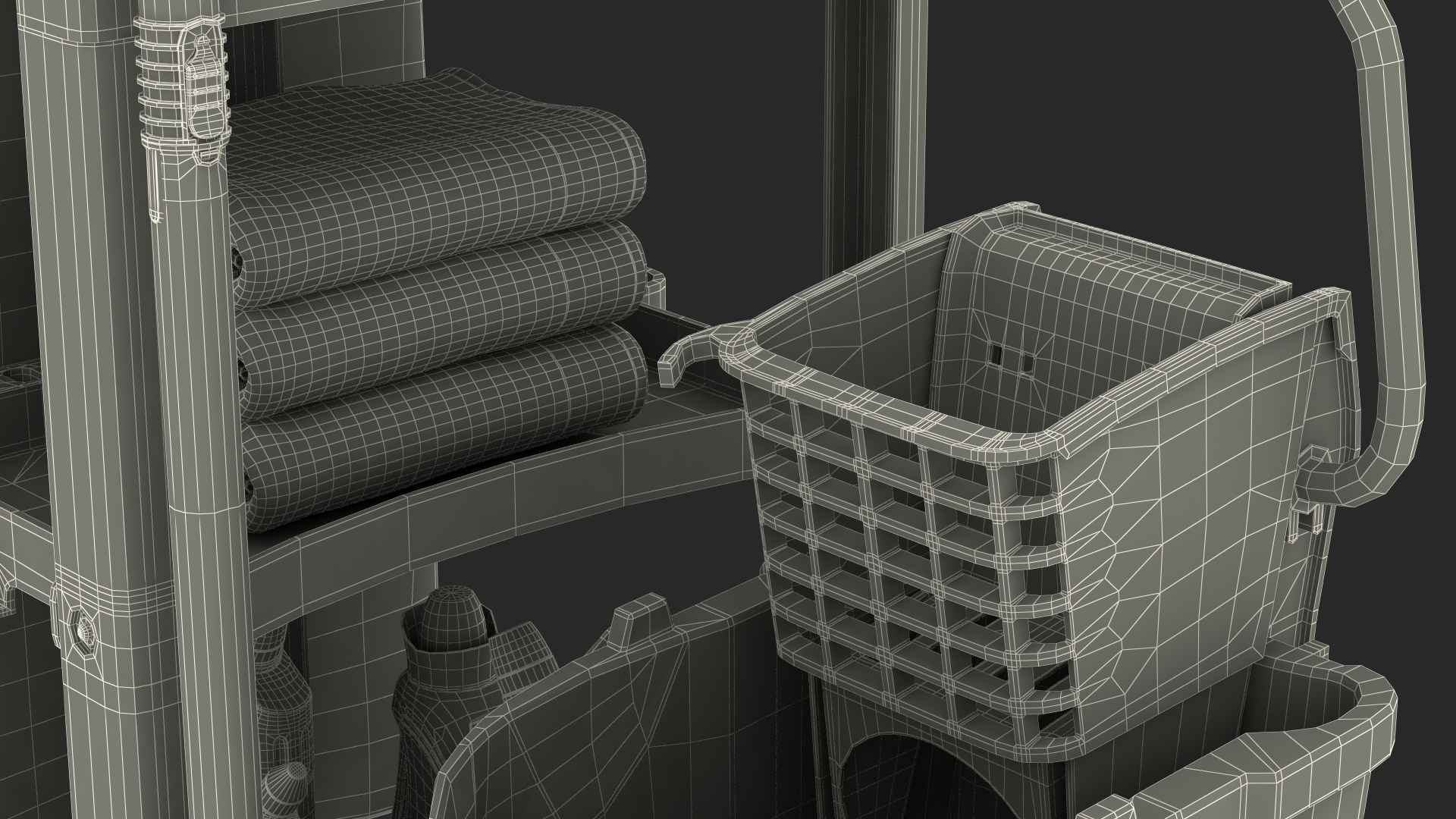3D model Black Maid With Multi Shelf Cleaning Cart Fur