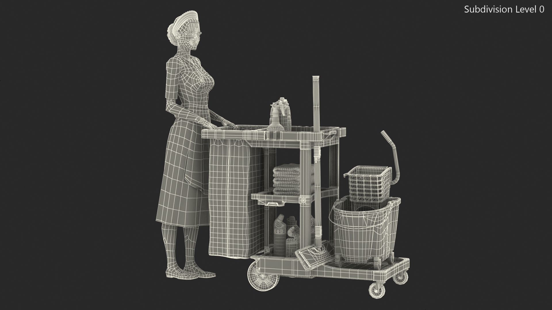 3D model Black Maid With Multi Shelf Cleaning Cart Fur