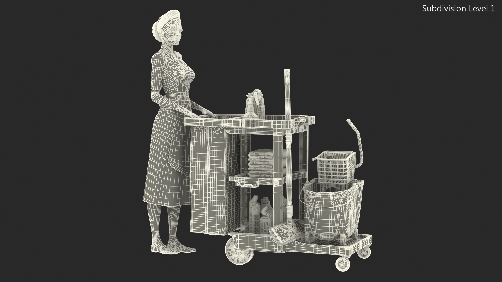 3D model Black Maid With Multi Shelf Cleaning Cart Fur