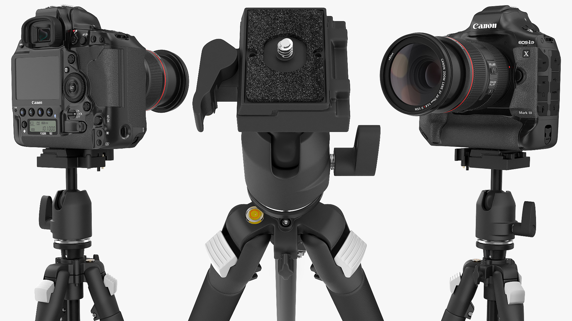 3D model Canon 1DX with Zoom Lens 24 70 on Tripod