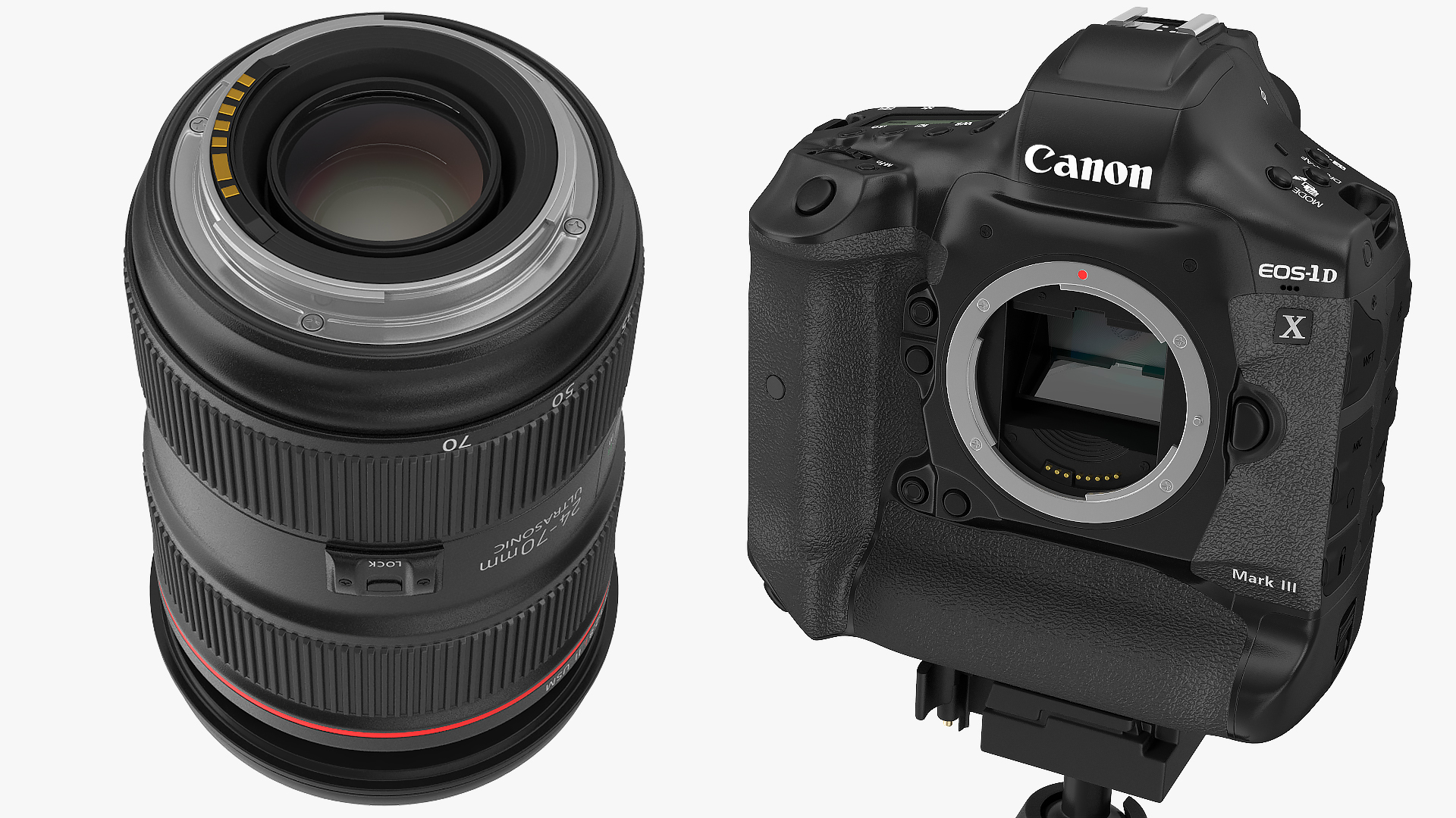 3D model Canon 1DX with Zoom Lens 24 70 on Tripod