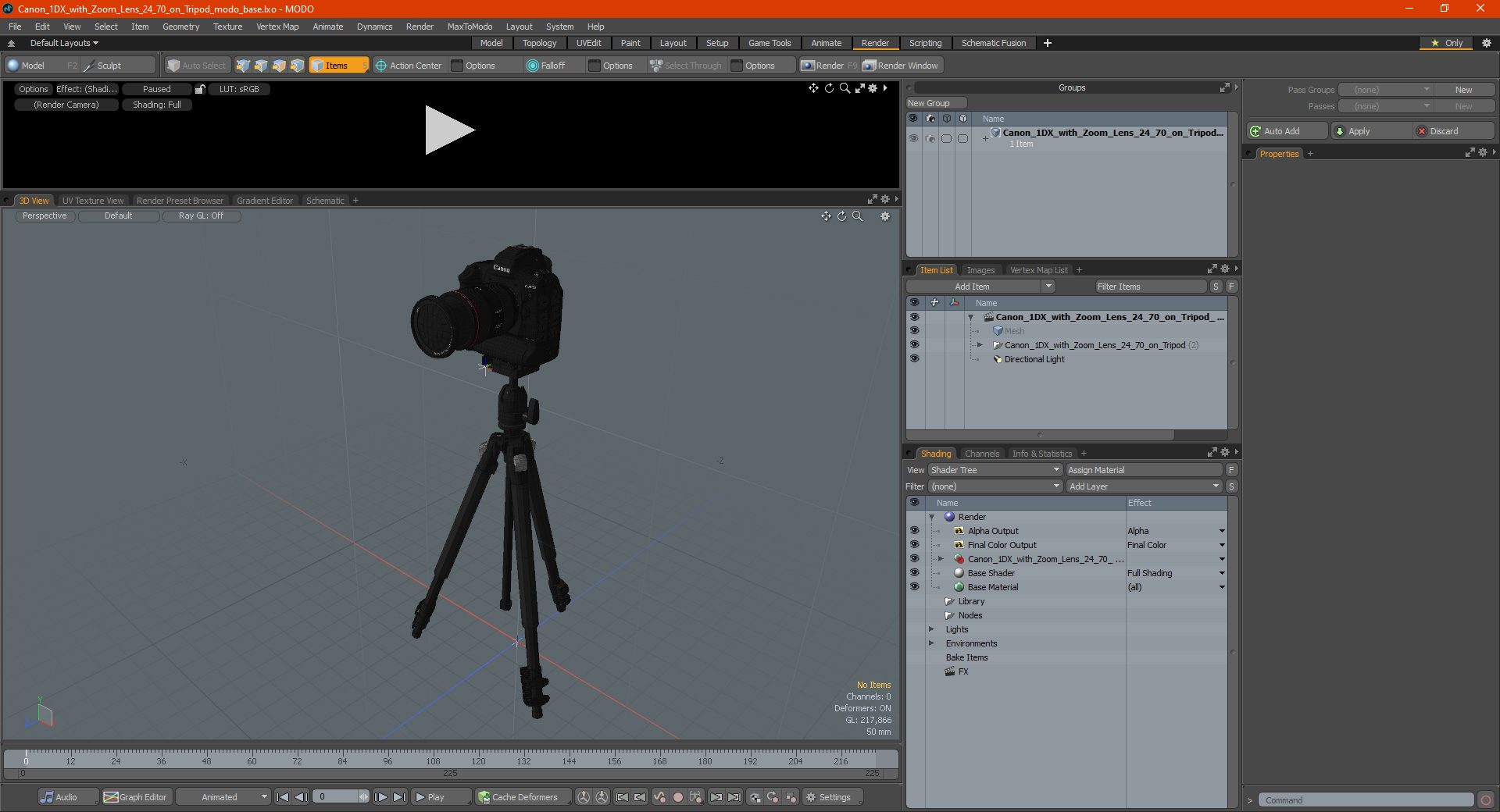 3D model Canon 1DX with Zoom Lens 24 70 on Tripod