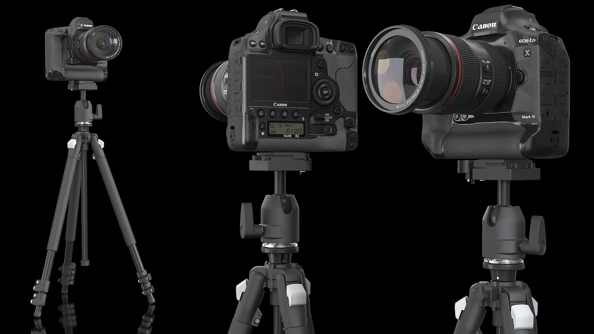 3D model Canon 1DX with Zoom Lens 24 70 on Tripod
